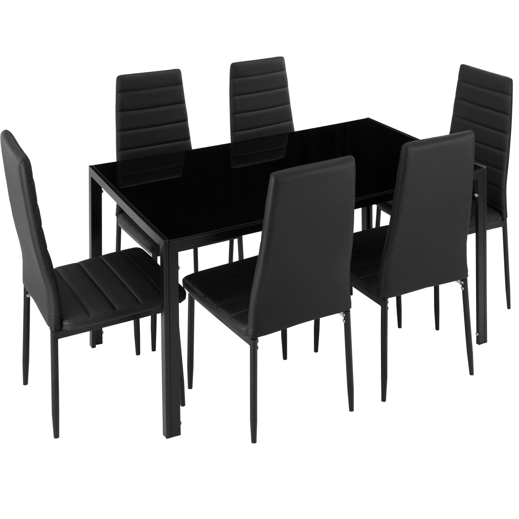 tectake Sitzgruppe Brandenburg, (Set, 7-tlg), leicht zu reinigen schwarz | schwarz