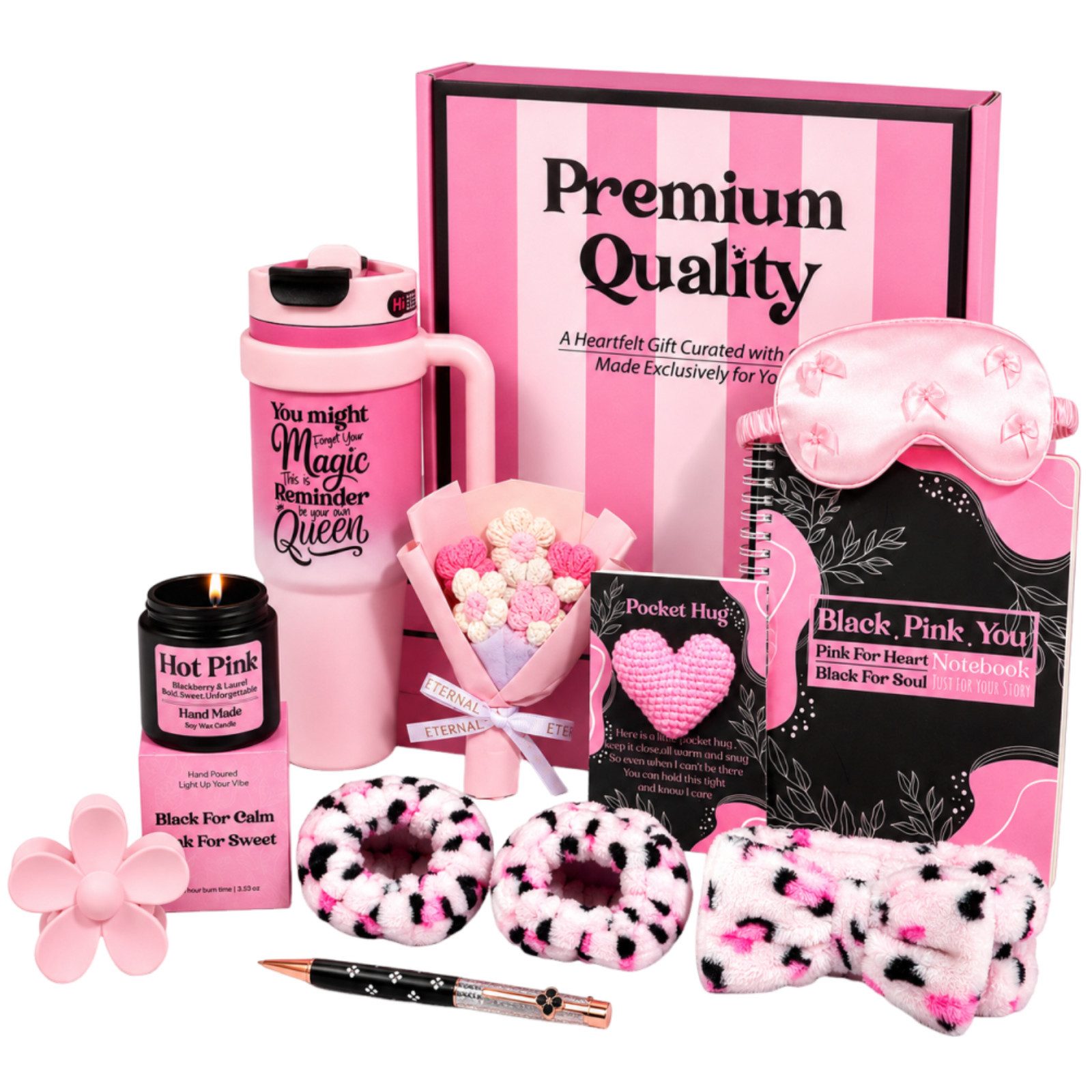 Fyrove Pflege-Geschenkbox Premium Geschenkset für Frauen,Wellness & Self Care Geschenkbox Set mit 40oz Thermobecher, Duftkerze, Schlafmaske, Notizbuch & Accessoires – Perfektes Geschenk für Damen, 12-tlg., Weihnachten & Valentinstag,Self Care Box Frauen &Entspannung Geschenk