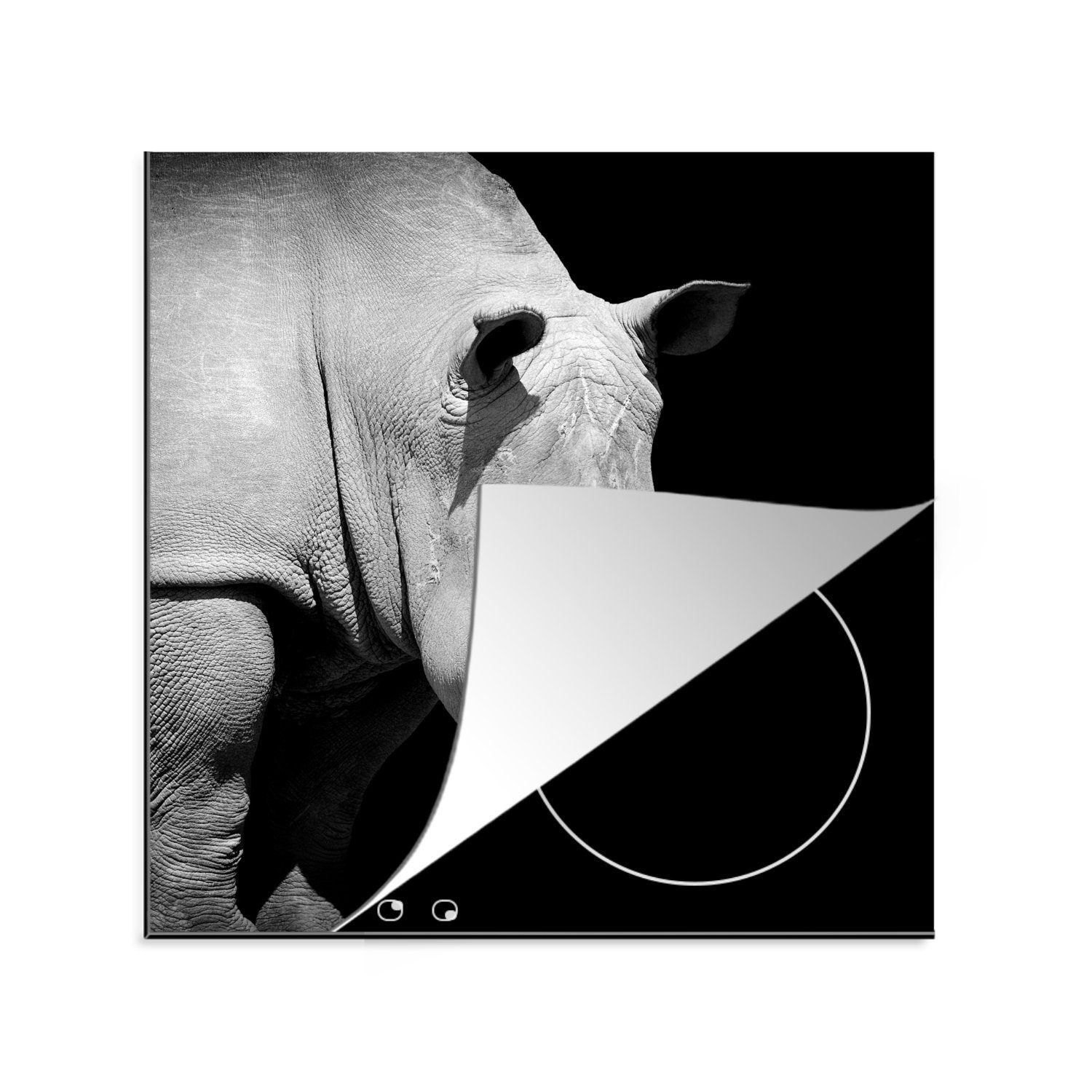 MuchoWow Herdblende-/Abdeckplatte Rhinozeros - Induktionsschutz - Portrait - Kochfeld, Vinyl, (1 tlg), 78x78 cm, Ceranfeldabdeckung, Arbeitsplatte für küche