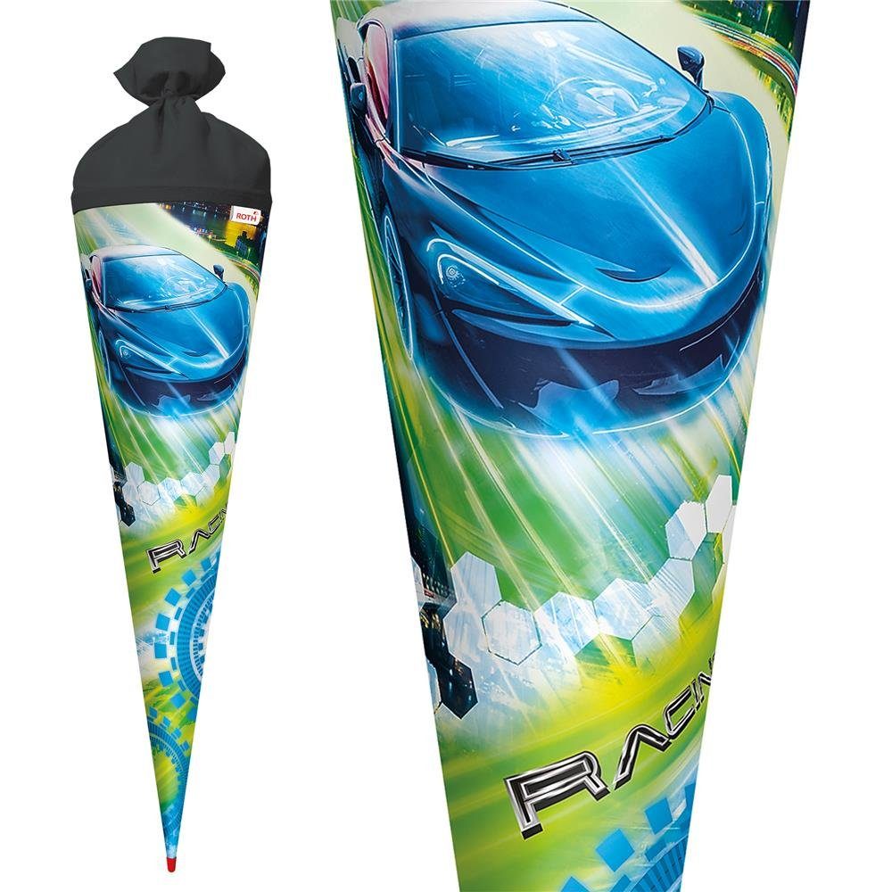 Roth Schultüte Racing, 70cm rund mit Rot(h)-Spitze und Filzverschluss in Schwarz