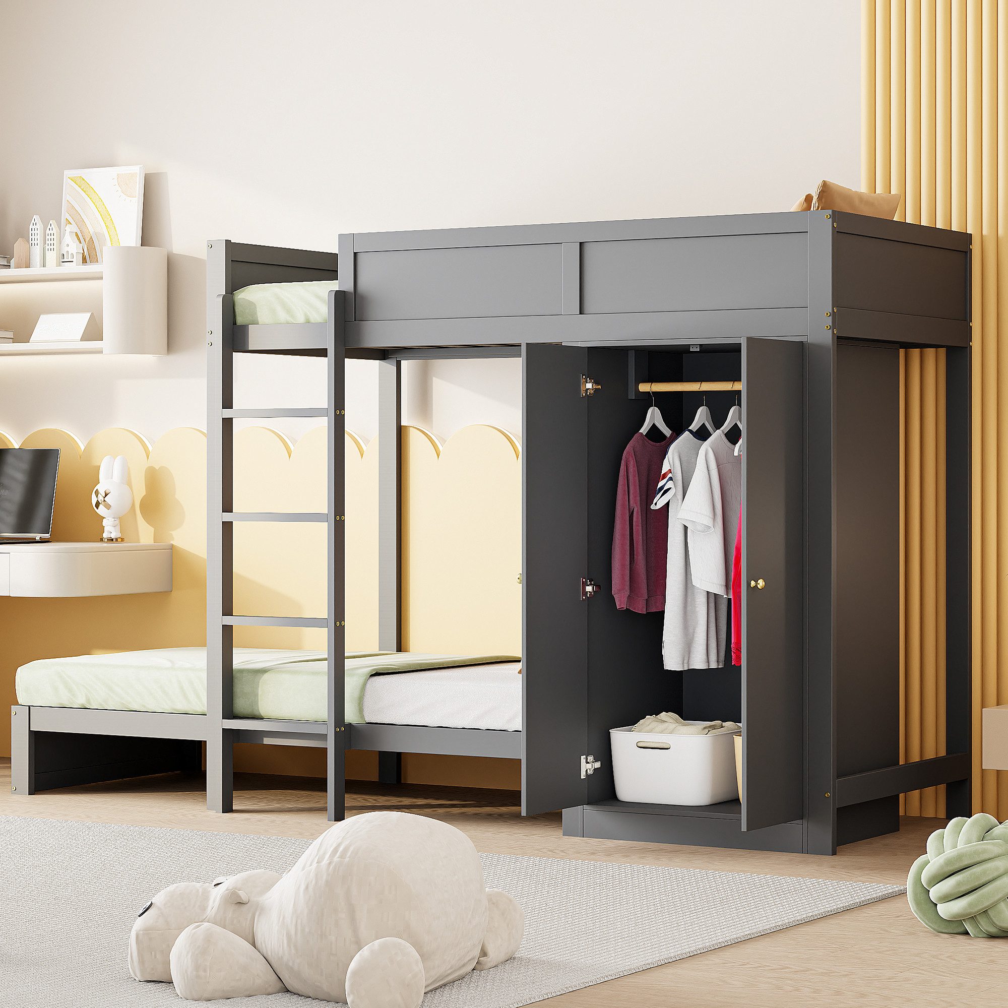 STILVORA Etagenbett 90×200 Jugendbett mit Schrank & hohes Zaun,Kinderbett o günstig online kaufen