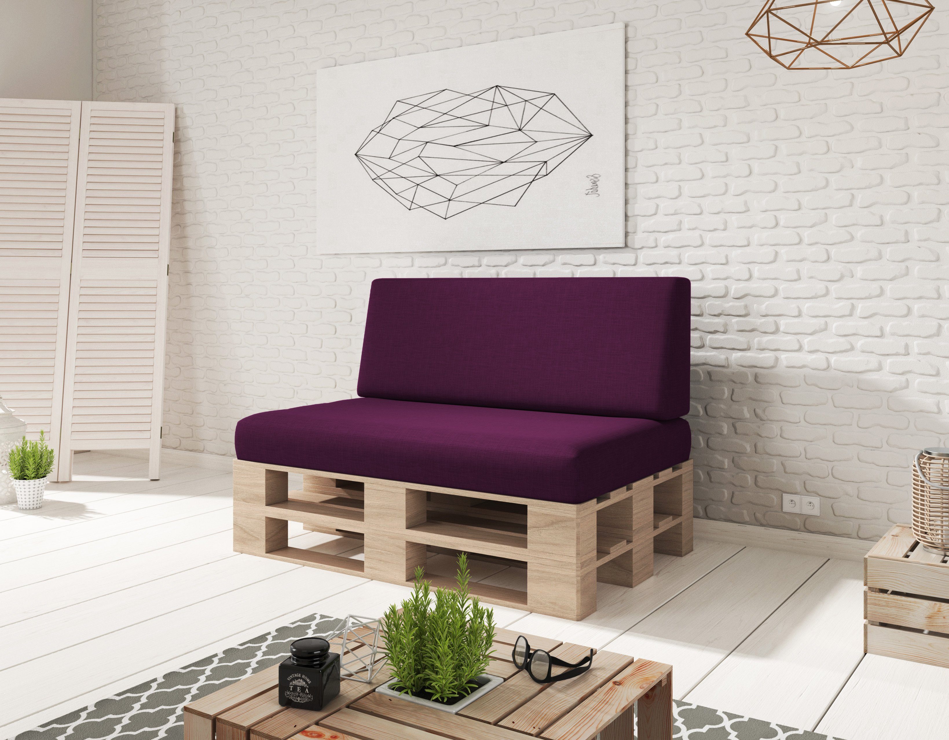 Bezug Sitzkissen Violett Sitzkissen 120x80x15cm, abnehmbarem sunnypillow mit Palettenkissen