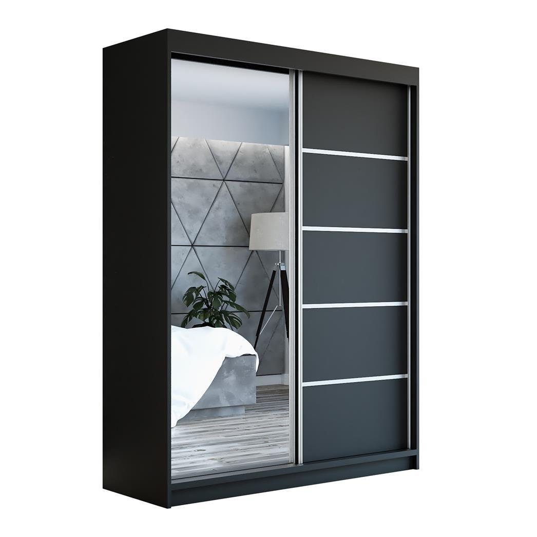 A&J MöbelLand GmbH Schwebetürenschrank GAPI mit Spiegel (TOP ANGEBOT! Geräumiger Schrank mit viel Stauraum:6 Regalen und 1 Kleiderstange – -ideal zur Aufbewahrung von Kleidung und Accessoires. TOP PRODUKT! Farbe und Größe (120 cm, 160 cm, 180 cm) zur Auswahl -wählen Sie das ideale Modell für Ihr Schlafzimmer!, Kleiderschrank mit Regalen) Breite: 120 cm, 160 cm, 180 cm, Höhe: 215 cm, Tiefe: 59,5 cm