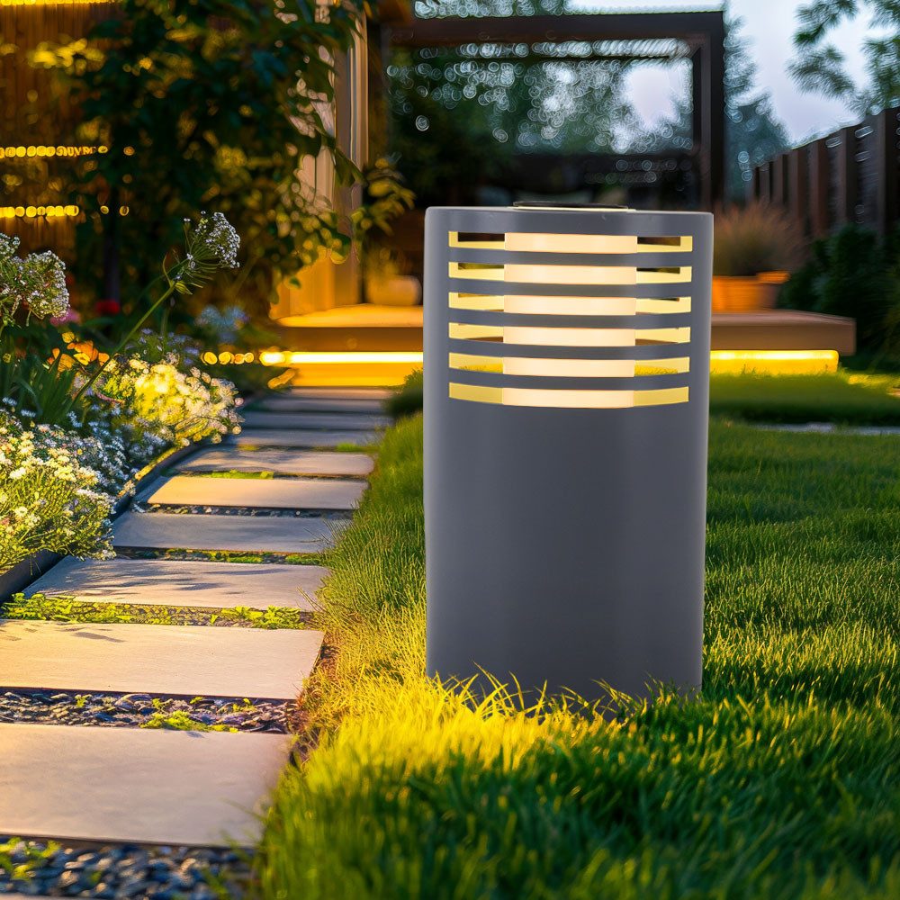 Expo Börse LED Außen-Stehlampe, LED-Leuchtmittel fest verbaut, Warmweiß, Solarlampe Außenleuchte Gartenlampe LED Wegelampe H 35 cm