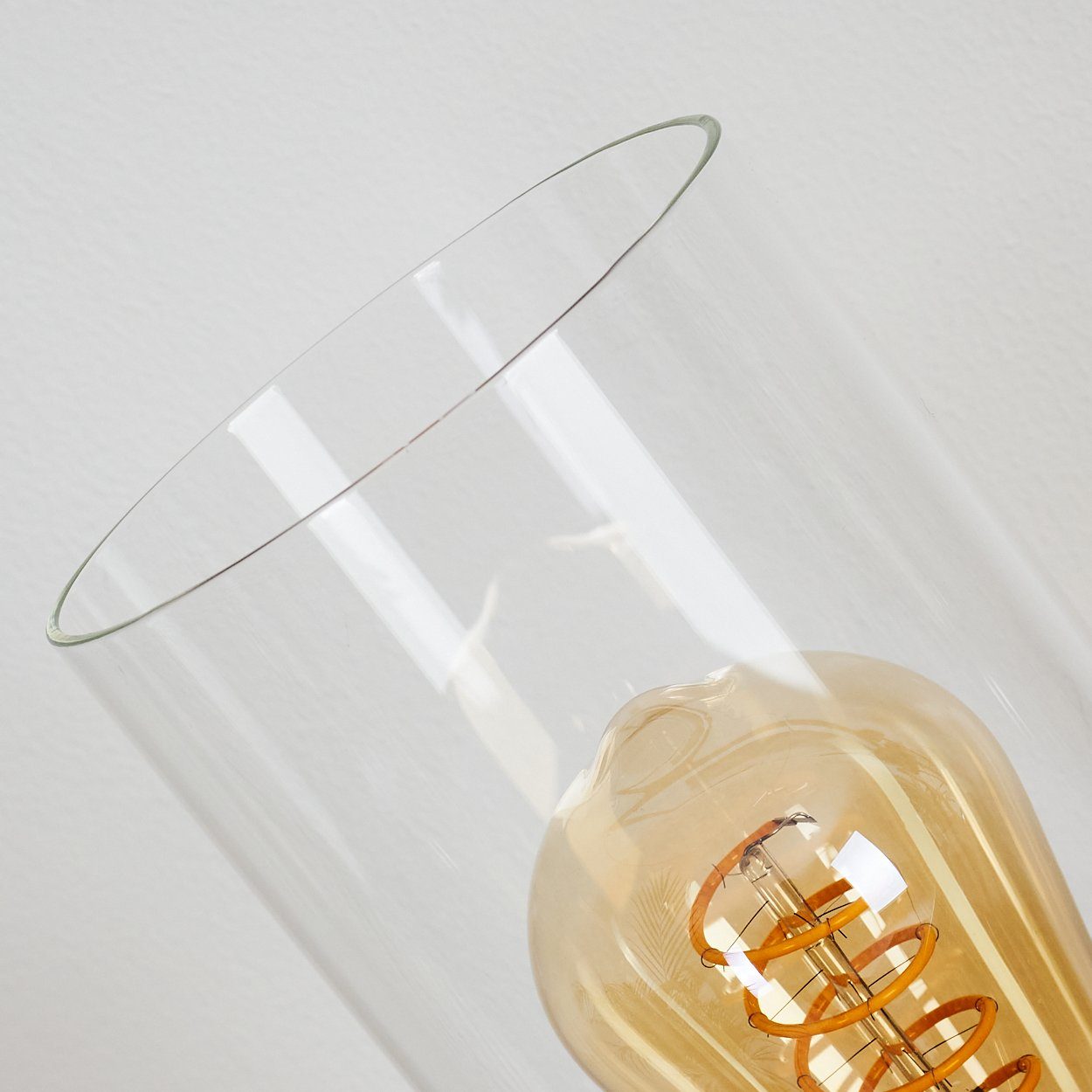 Leuchtmittel, in mit transparentem mit aus und Tischlampe Glas, Granit 1xE27 Tischlampe am hofstein »Buosi« Kabel, Tischleuchte Schalter ohne grau