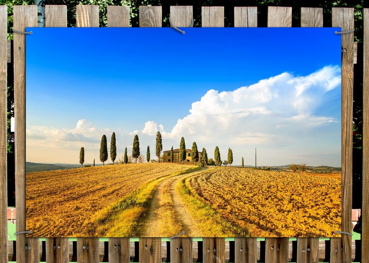 Thumbnail - Wallario Sichtschutzzaunmatten Italien - Toskana unter blauem Himmel einsame Farm