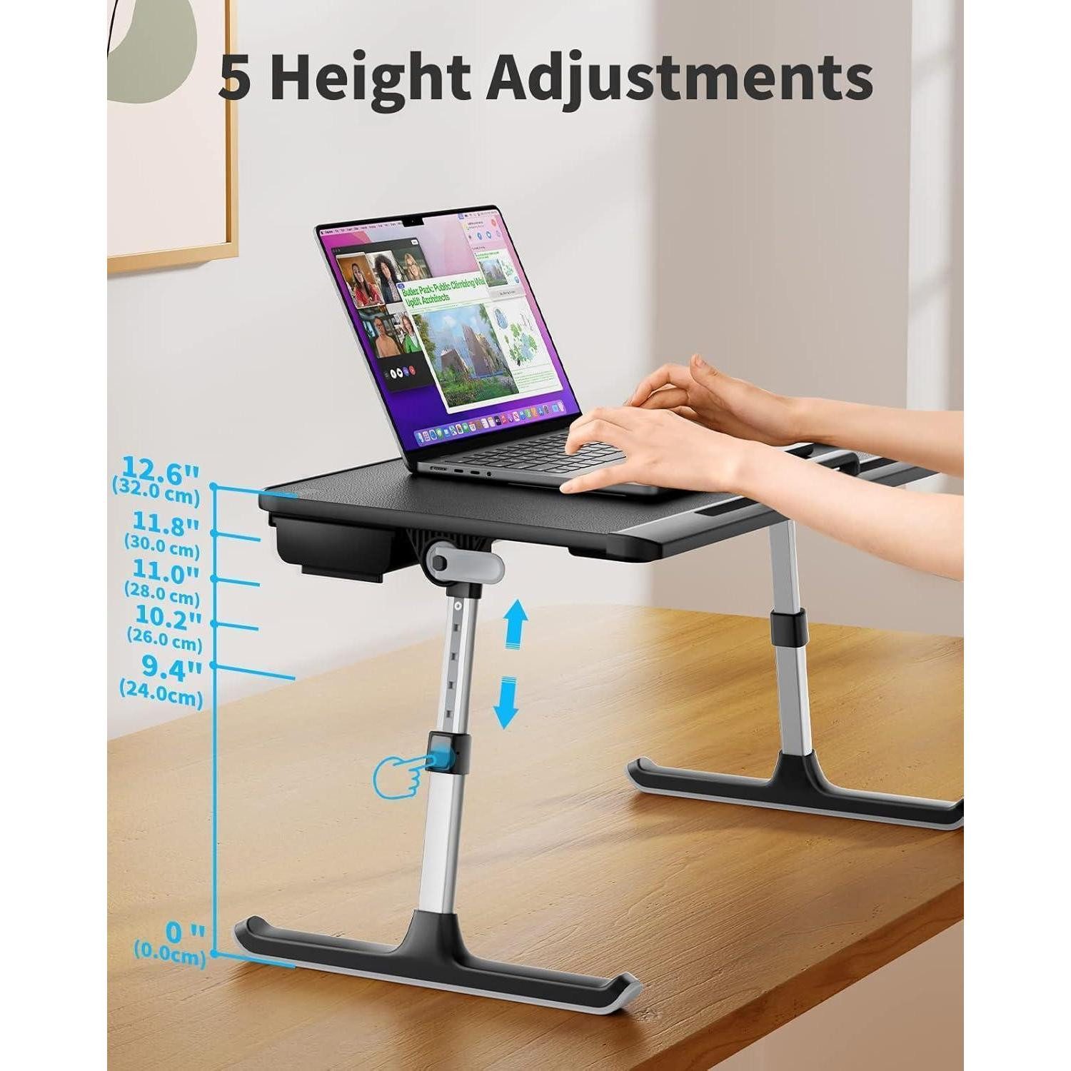 LuxusKollektion Laptoptisch Verstellbarer Laptoptisch Betttisch mit Schublade klappbare Beine E0