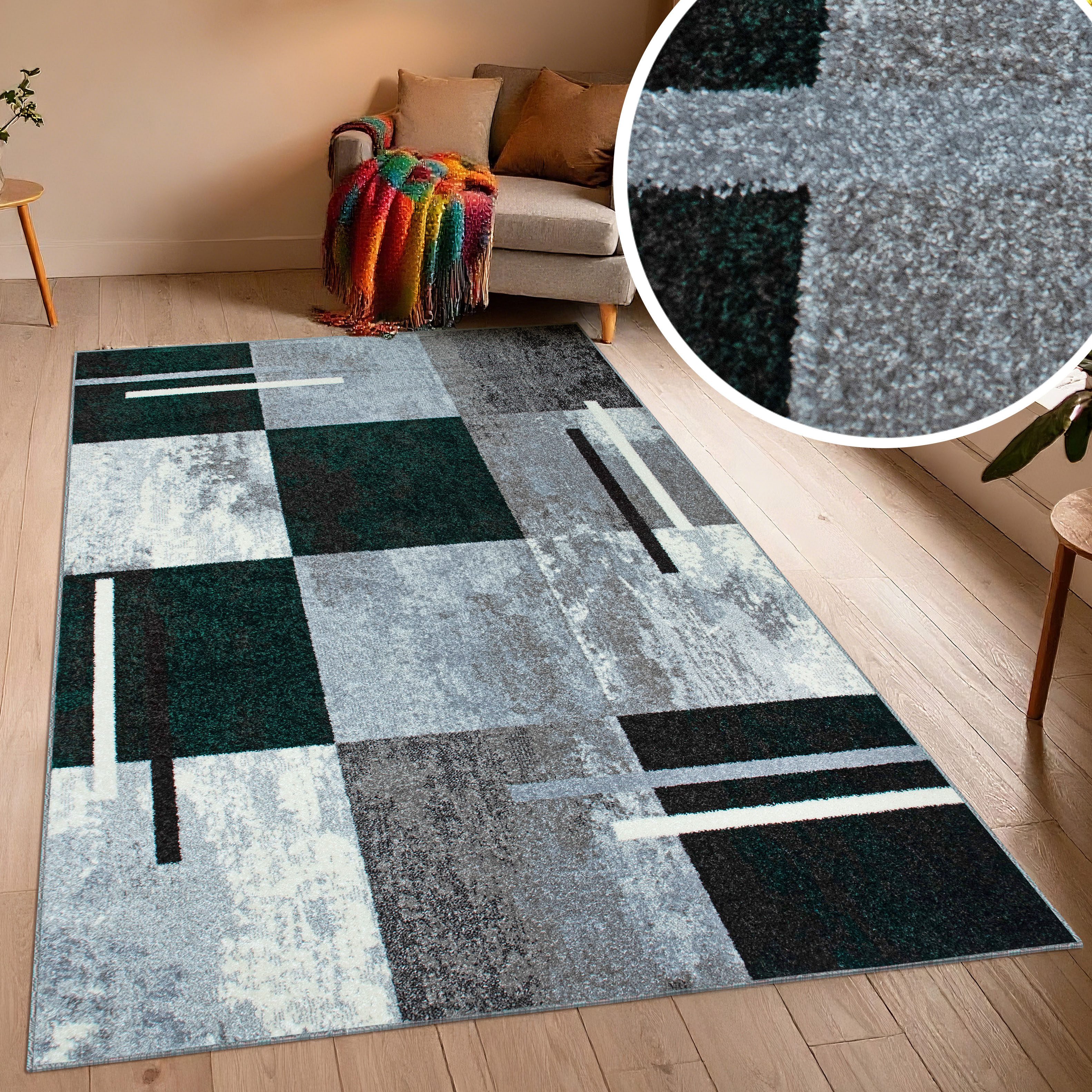 OTTO home Teppich Cube, Karo Muster mit 3D-Design, rechteckig, Höhe: 9 mm, Kasten, geometrisch, Patchwork, Wohnzimmer, Schlafzimmer