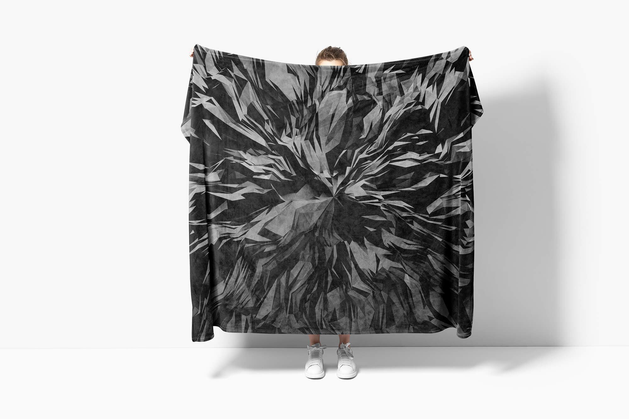 Sinus Handtuch (1-St), Fotomotiv Handtücher Kuscheldecke Kunst Baumwolle-Polyester-Mix mit Art Saunatuch Strandhandtuch Handtuch Schwarz, 3d