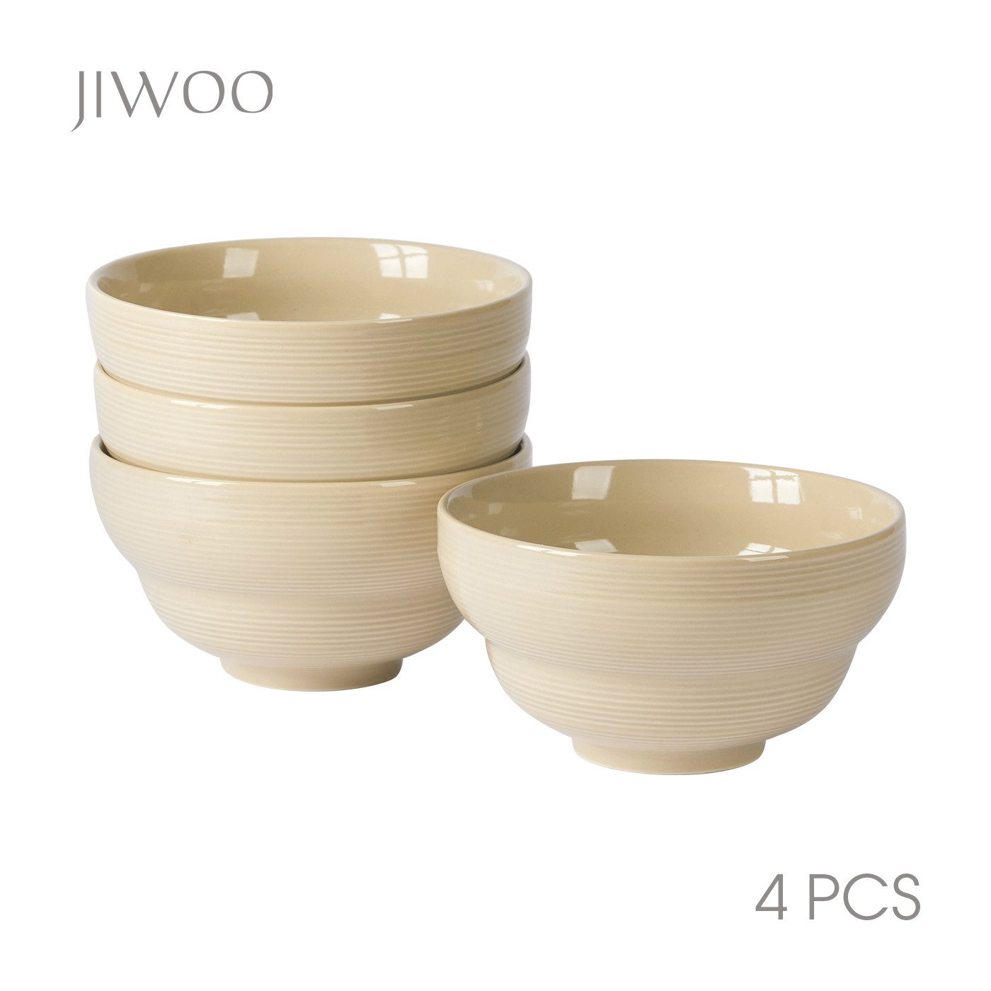 JIWOO Salatschüssel 4er,Ø15.4cm,Dessertschale,Eisschale,Müslischale,Suppenschüssel, Keramik, (Geschirrset, 4-tlg), Mikrowellen-und spülmaschinenfest,Minimalistisches,Stapelbares,Ø15.4cm