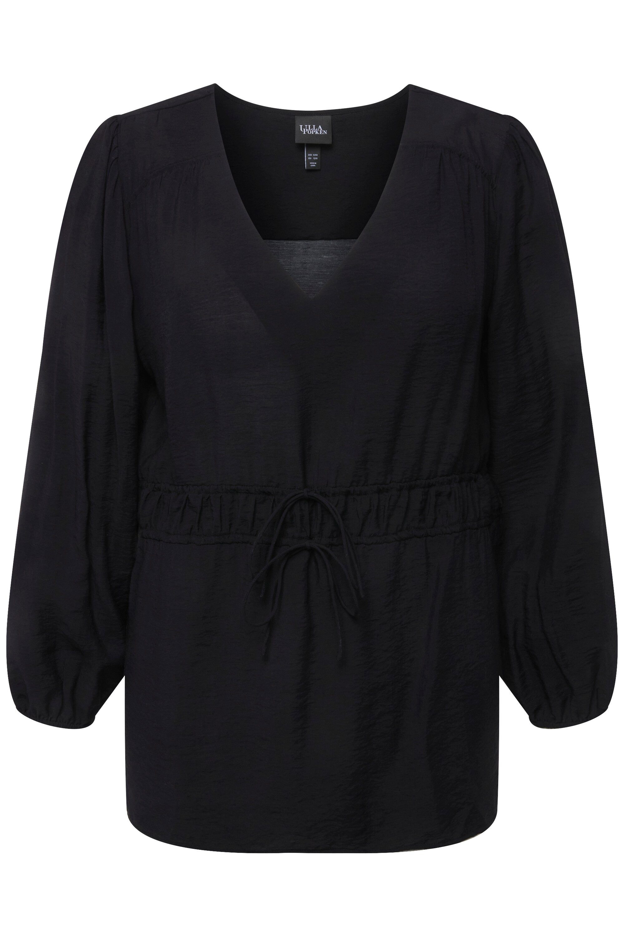 Ulla Popken Druckbluse Bluse Struktur Tunnelzug V-Ausschnitt Langarm günstig online kaufen