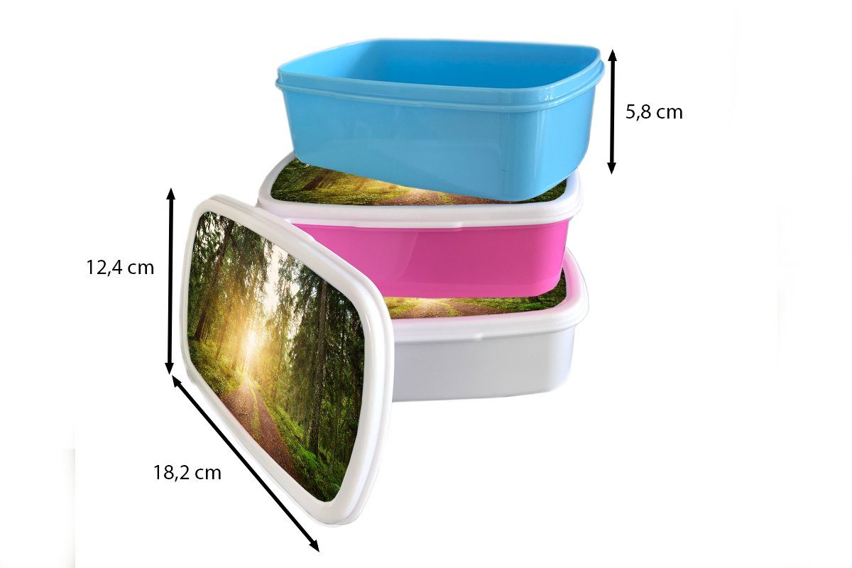 Lunchbox für - Brotbox Erwachsene, (2-tlg), und Sonne, für Wald weiß und - Brotdose, Baum Mädchen MuchoWow Jungs Kunststoff, Kinder