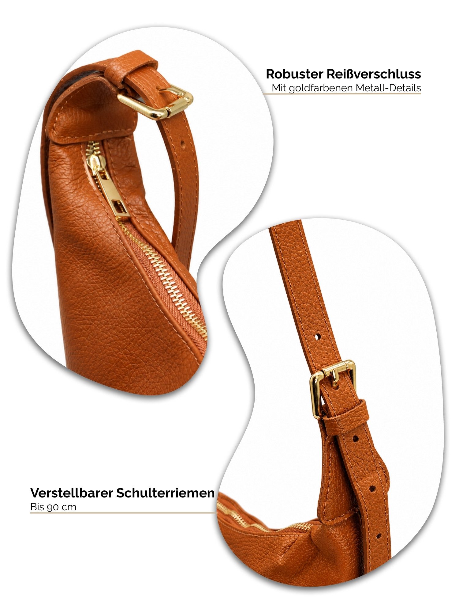 Adel Bags Schultertasche Lunara Echtleder Schultertasche Damen Hobo Bag Made in Italy (Einzelartikel), 100 % Echtleder Made in Italy mit verstellbarem Schulterr – Bild 4 von 5