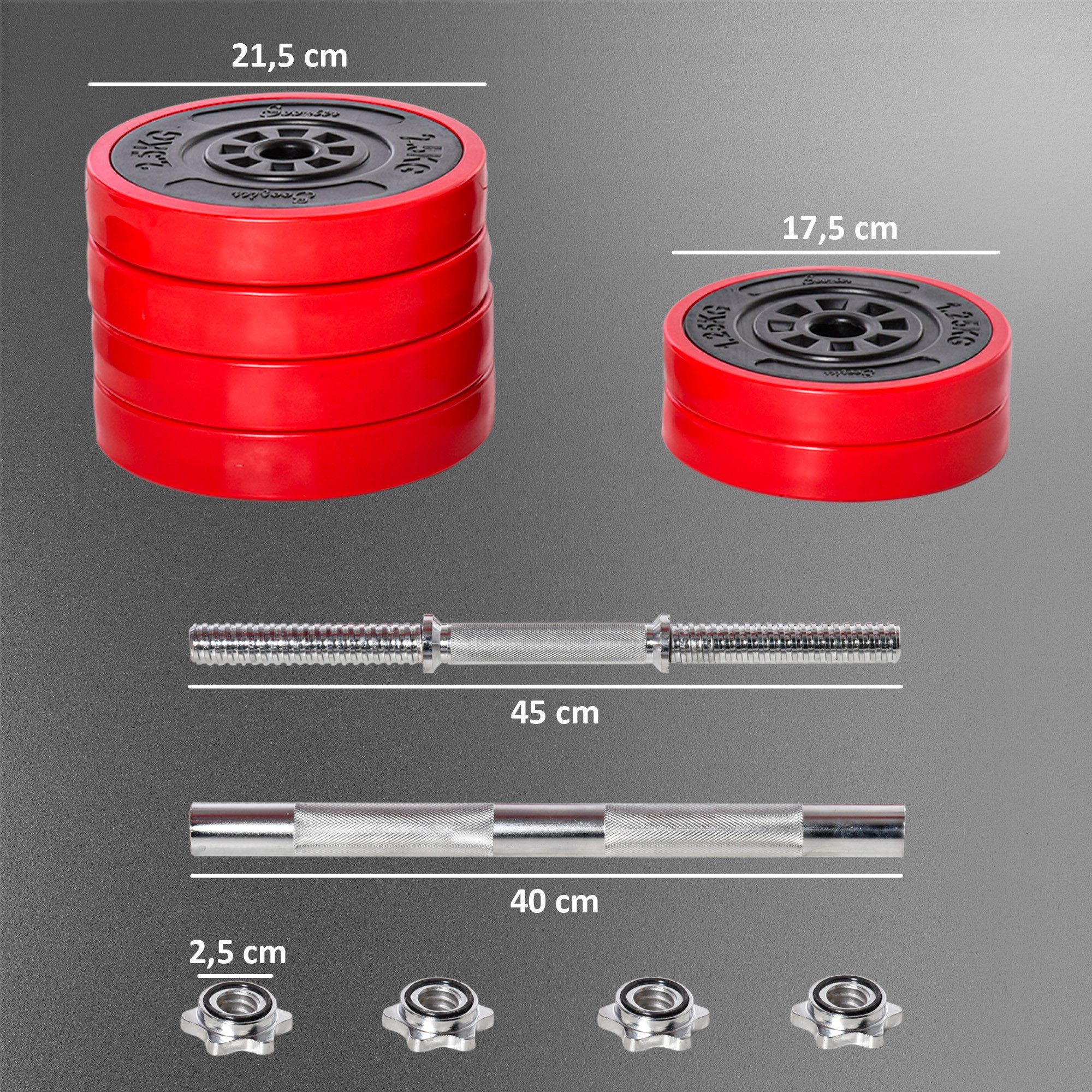 HOMCOM Hantel-Set 30KGS 2-IN-1 Hanteln&Langhanteln, (Krafttrainingsset, Gewichthebensset), Stahl Eisen Sand Rot+Schwarz