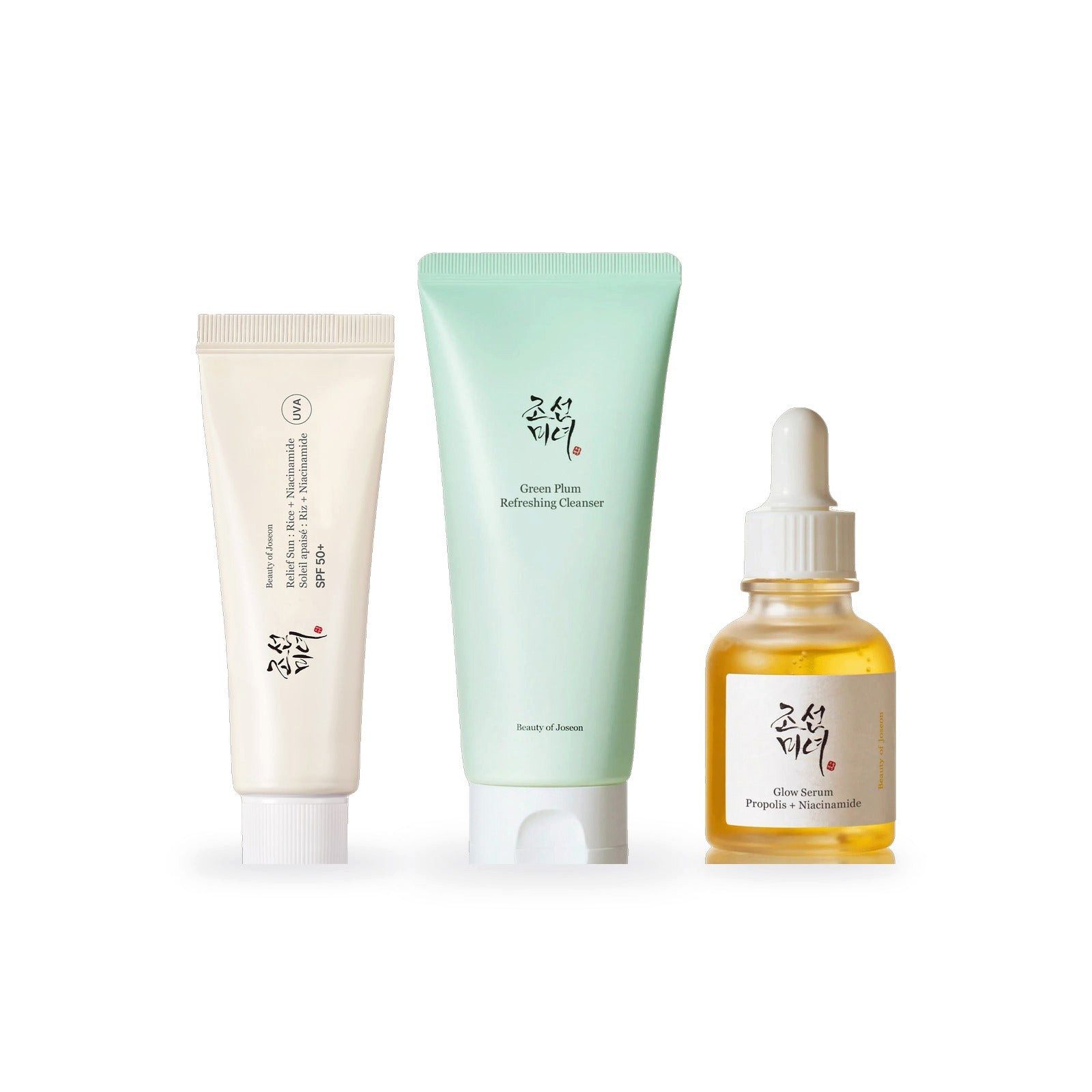 Beauty of Joseon Gesichtspflege-Set Morgenroutine-Set Glow & Schutz: Cleanser, Glow Serum, Relief Sun, 3-tlg.
