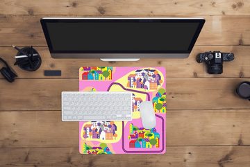 MuchoWow Gaming Mauspad Skyline - Muster - Rosa (1-St), Mousepad mit Rutschfester Unterseite, Gaming, 40x40 cm, XXL, Großes