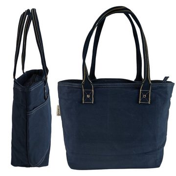 Domelo Shopper 52634 vegane Handtasche Schultertasche blau aus gewachstem Canvas, wasserabweisend, schlichte Optik, vegan, Upcycling Tasche aus gewachstem Canvas, wasserabweisend, DIN A4 geeignet