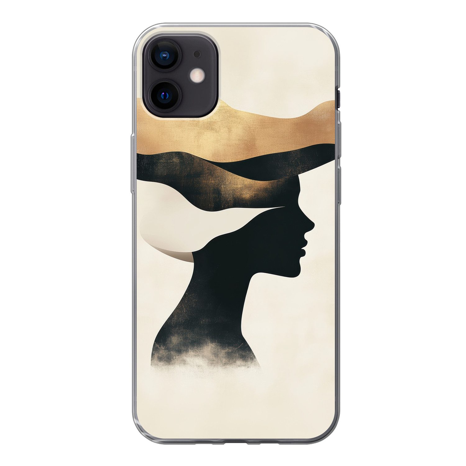 MuchoWow Handyhülle für Apple iPhone 12 Mini Frau - Wellen - Schwarz, Smartphone-Bumper, Print, Handy Schutzhülle Dünn
