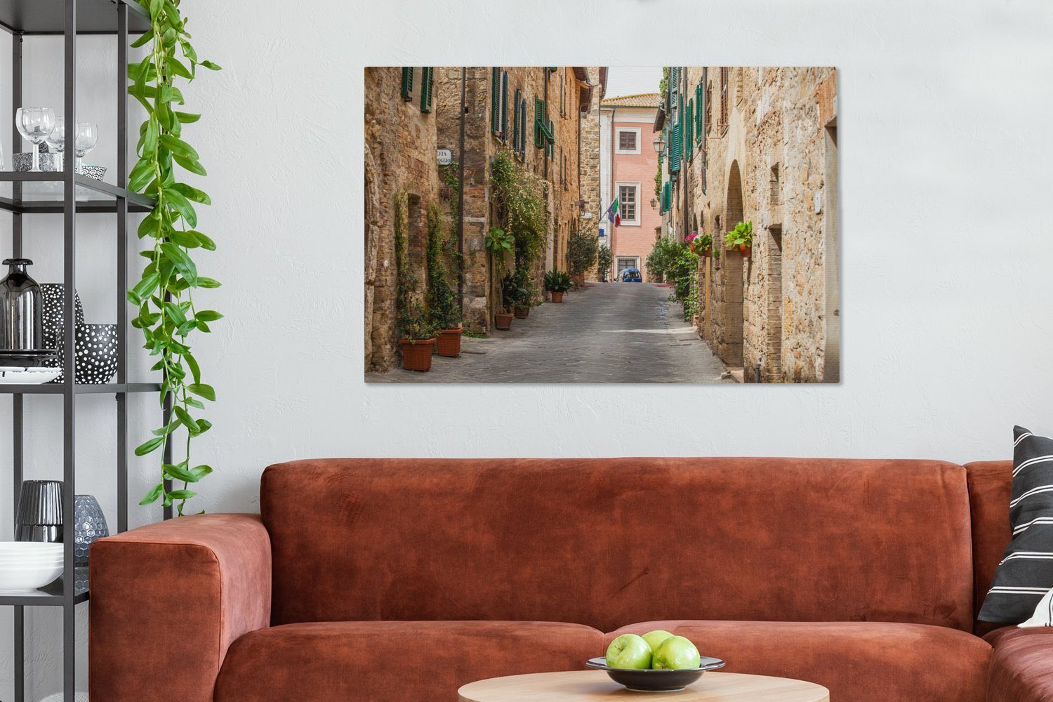 120x80 Leinwandbild Gemälde, Wohnbereiche, San Gimignano cm großes, (1 der, alle Straße mittelalterlichen OneMillionCanvasses® der XXL, Stadt in italienischen St), Wandbild für