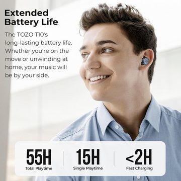 TOZO Bluethooth 5.3 mit Kabelloser Ladebox, App Customize 16 EQ In-Ear-Kopfhörer (Schnurlose Kopfhörer für ungebremsten Musikgenuss unterwegs, ohne lästige Kabel., Ergonomisches Design IPX8 Wasserdicht Leistungsstarker Sound für Sport)