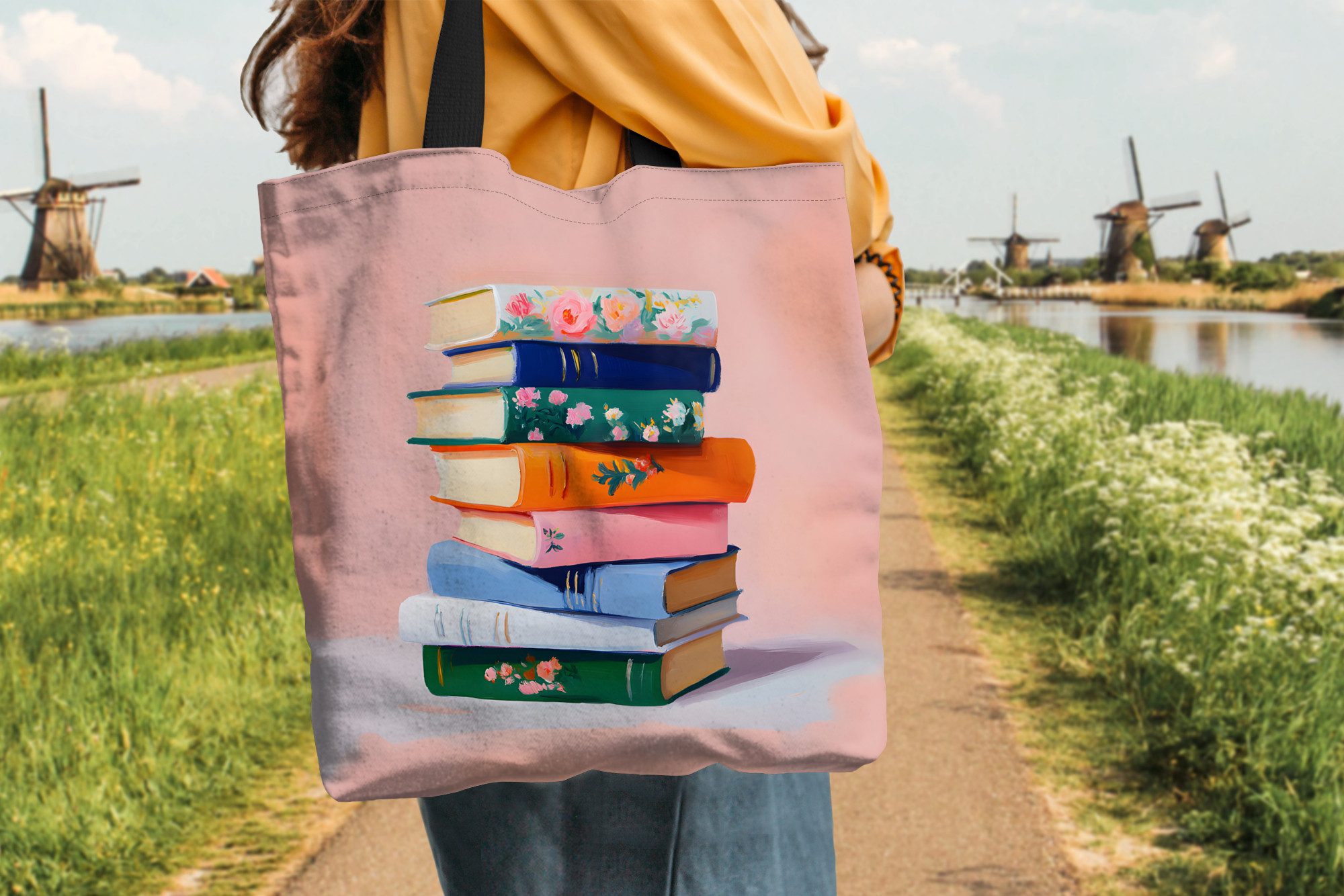 MuchoWow Shopper Bücher - Stapel - Bunt, Handtasche, Damen und Herren, Schultertasche, Umhängetasche, Tote Bag
