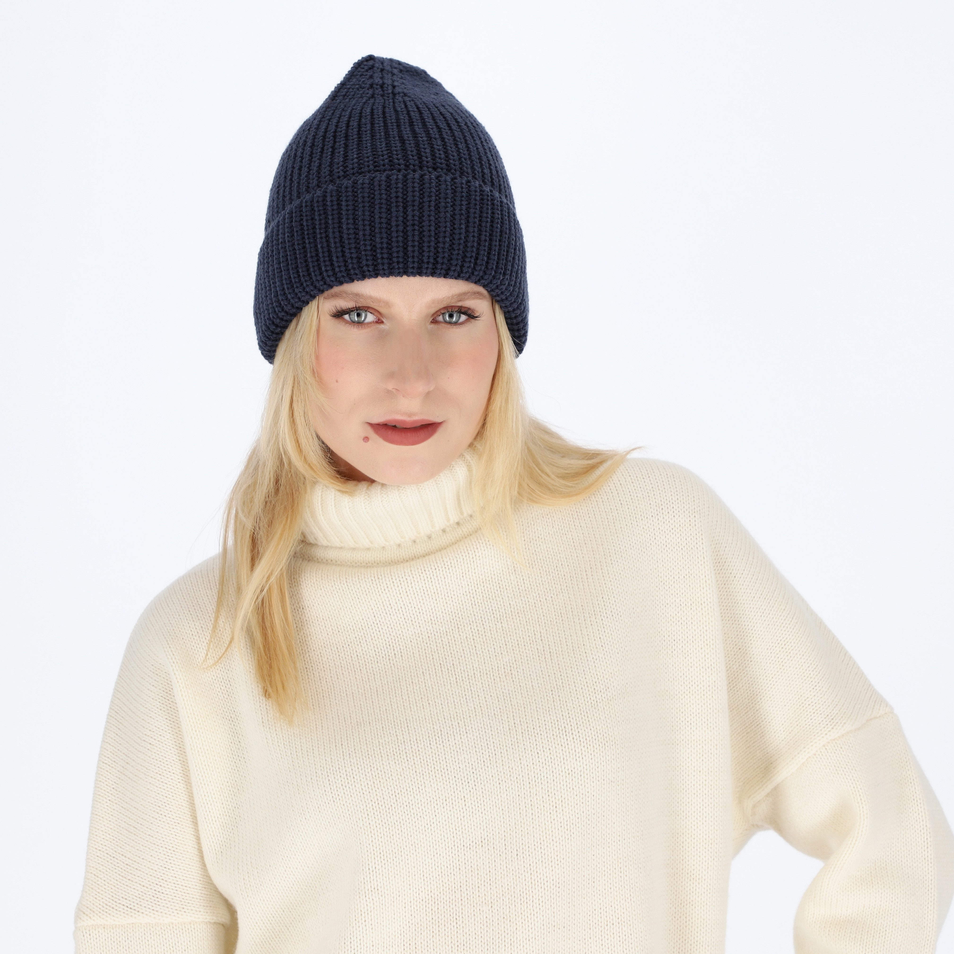 halsüberkopf Accessoires Strickmütze mit Rippe und Umschlag in tollen Unifa günstig online kaufen