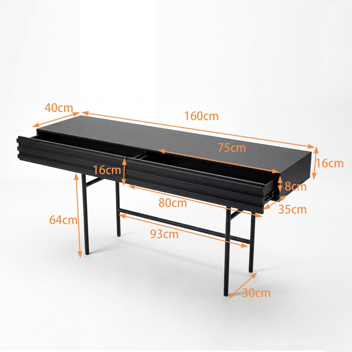 FUFU&GAGA Sideboard 160cm, Rillen-Design, Schwarz