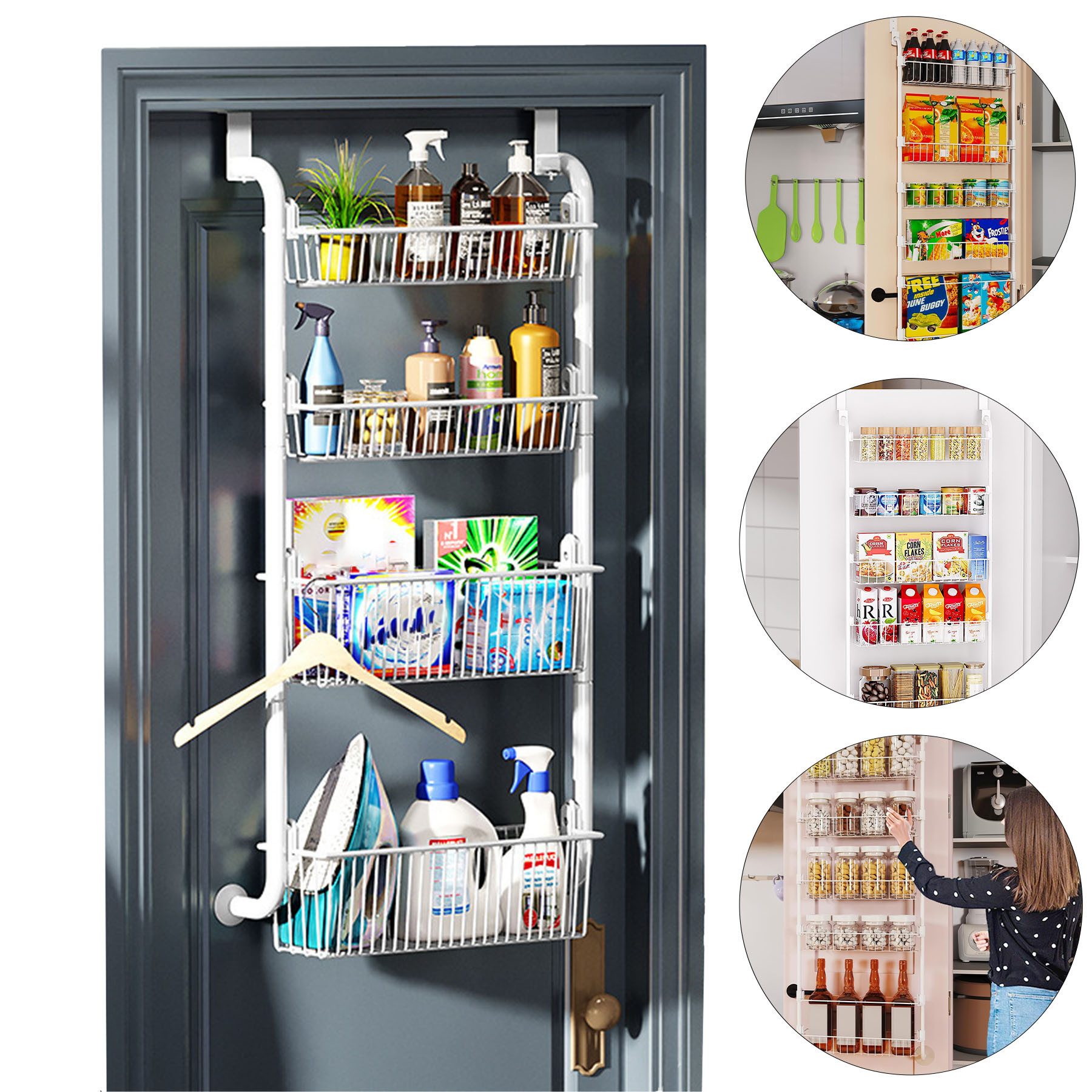 Keyura Hängeregal 4-stöckig Hängender Aufbewahrungsregal für Türen,hängender Gewürzregal, Einfache Montage,Ideal für Küche, Speisekammer und Bad.