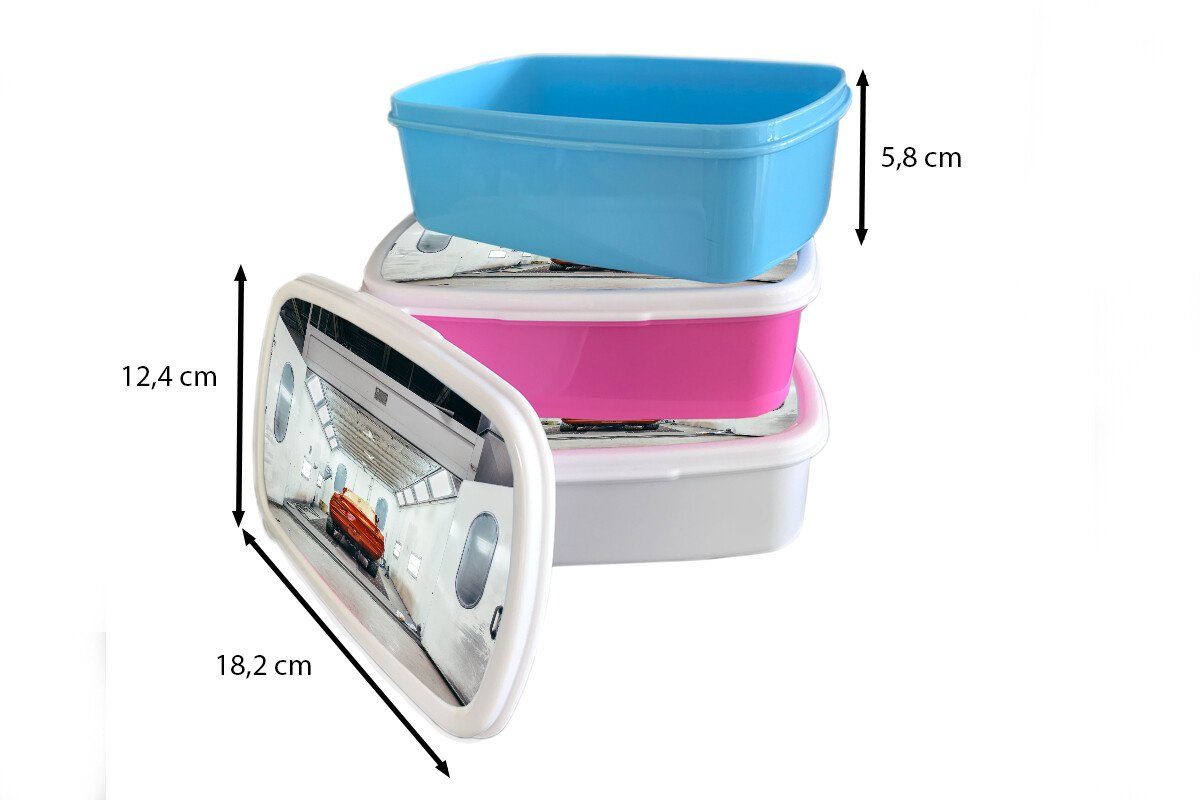 Auto - Lunchbox Snackbox, (2-tlg), Kunststoff Brotbox Erwachsene, Brotdose Kunststoff, - Mädchen, Kinder, rosa Autowaschanlage Rot, für MuchoWow