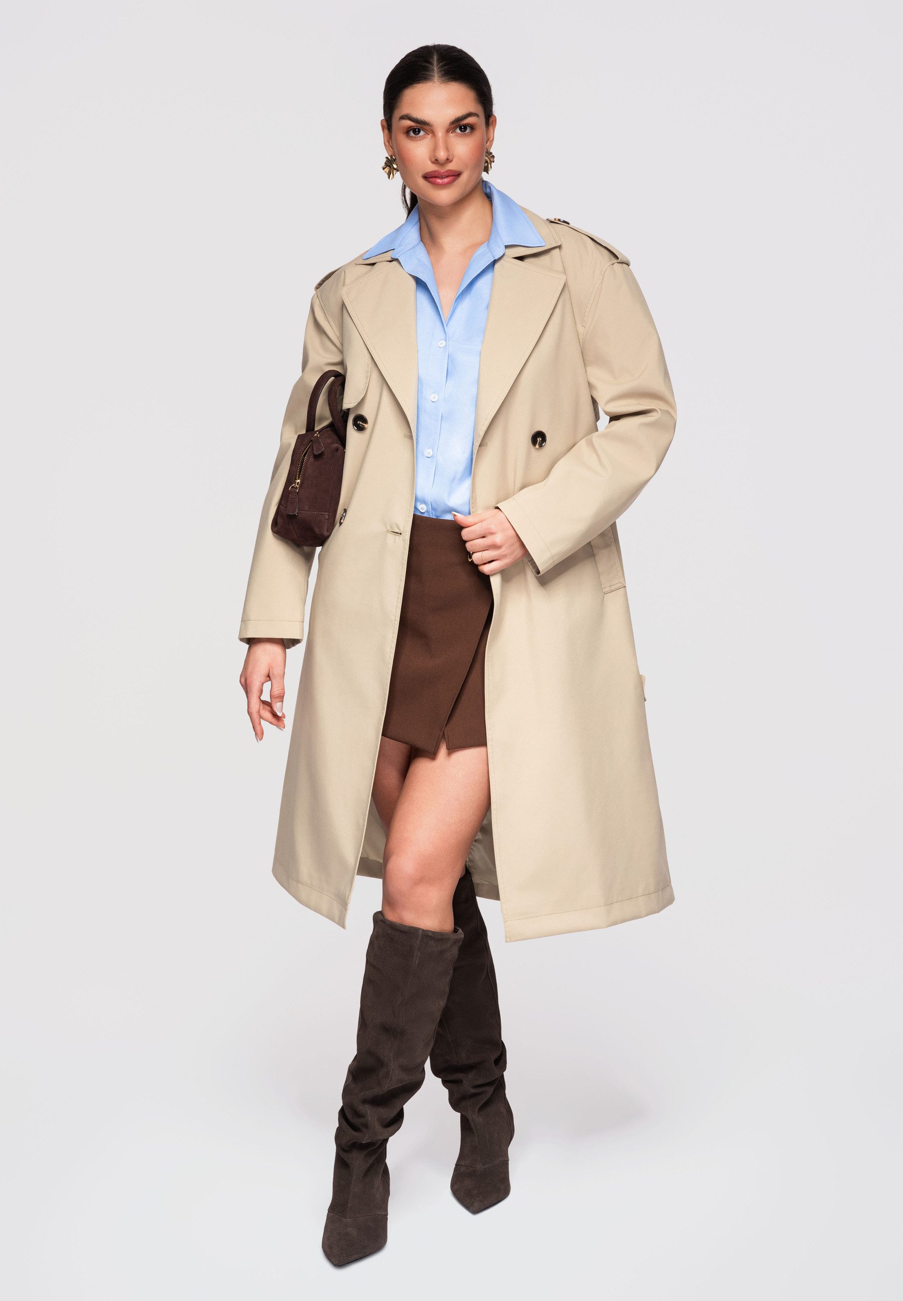 OMBRE Trenchcoat Knie­langer Übergangsmantel im klassischen Trenchcoat-Stil klassischer Trenchcoat-Schnitt