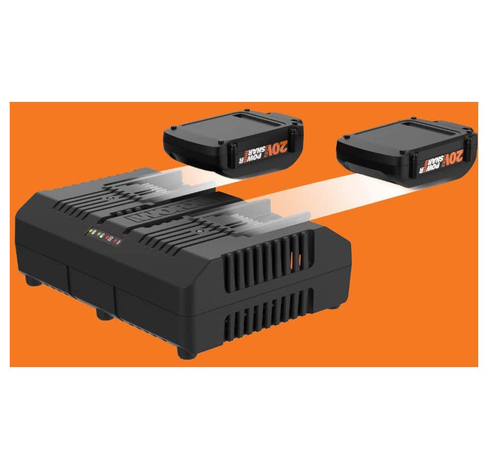 Worx WA3883 Dual-Ladegerät Werkzeug-Akku-Ladetechnik (4000 mA, gleichzeitiges Aufladen, 2 Lademodi, für alle PowerShare)