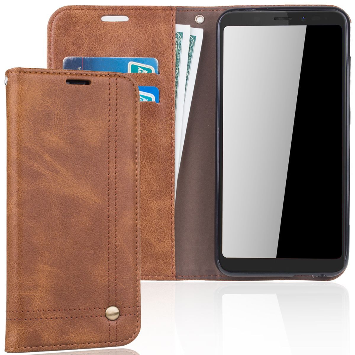 König Design Handyhülle Wiko View, Wiko View Handyhülle Bookcover Braun