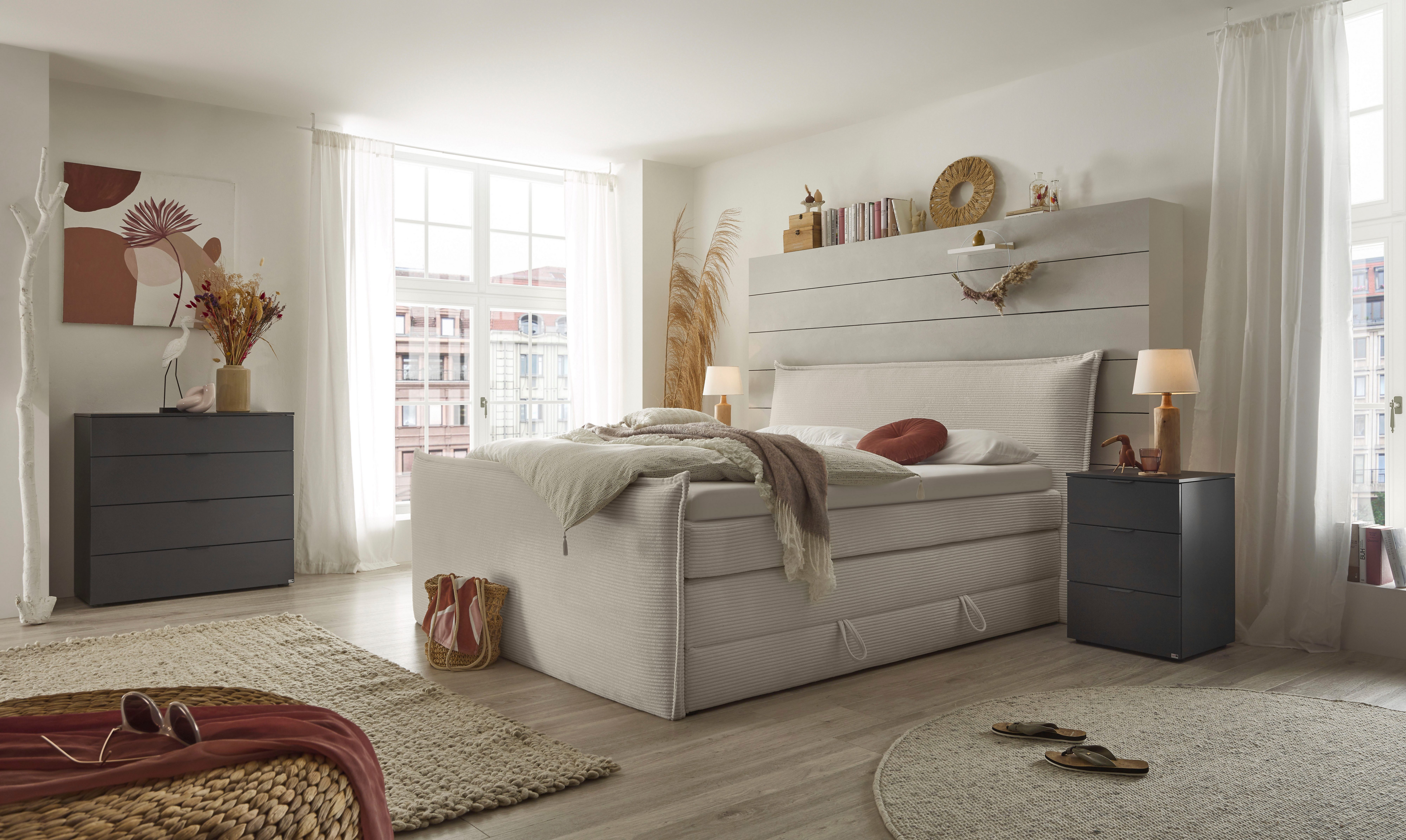 set one by Musterring Boxspringbett Florida, in modernem Cord-Bezug, mit Bettkasten, in 3 Größen erhältlich