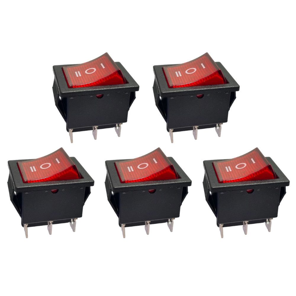 Trade-Shop Schalter Kippschalter Wechselschalter 5x 6-polig KCD4 16A 250V Snap-In Montage (5-St), Ausführung: AN1 - AUS - AN2 / Schutzart: IP55 / Maße: ca. 31x26x32mm