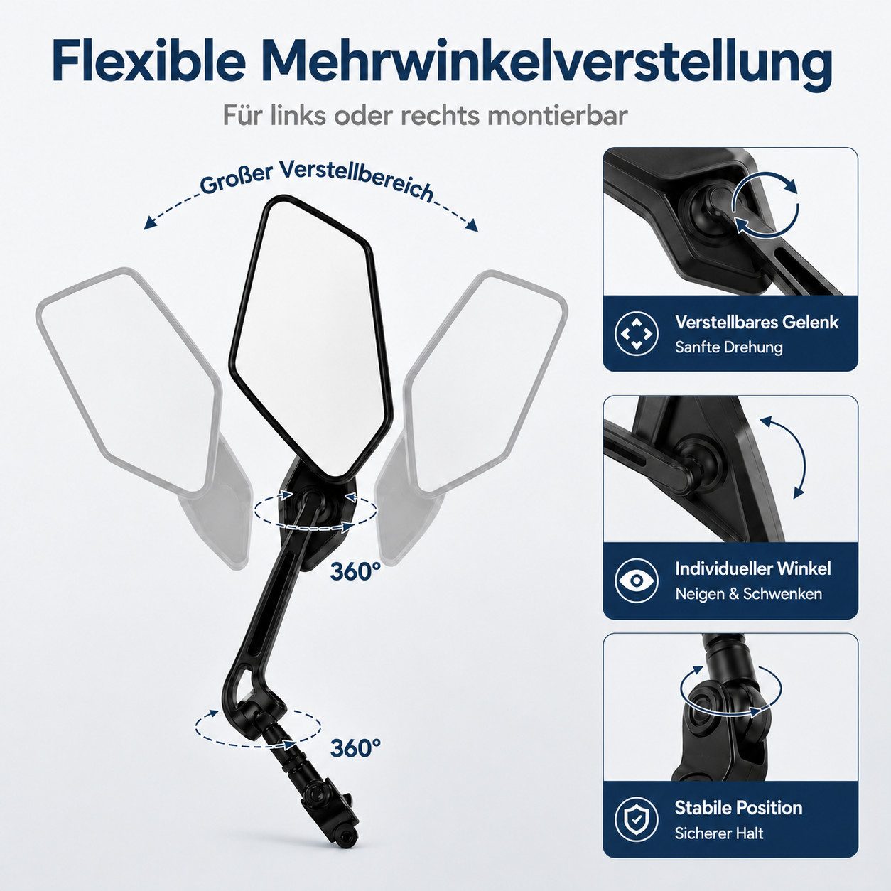 XEOOCE Fahrradlenker Fahrradspiegel, 360° verstellbar, Rückspiegel Set 1 Paar, Standardlenker, (Einzelstück mit Montagezubehör), Blendfrei, 360° drehbar, verstellbare Halterung