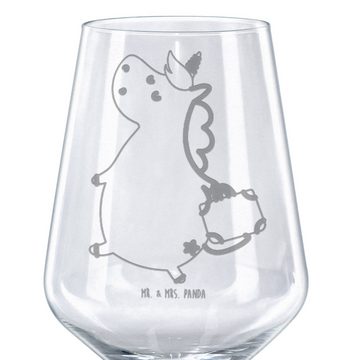Mr. & Mrs. Panda Rotweinglas Einhorn Koffer - Transparent - Geschenk, Pegasus, Abenteuer, Geschenk, Premium Glas, Luxuriöse Gravur