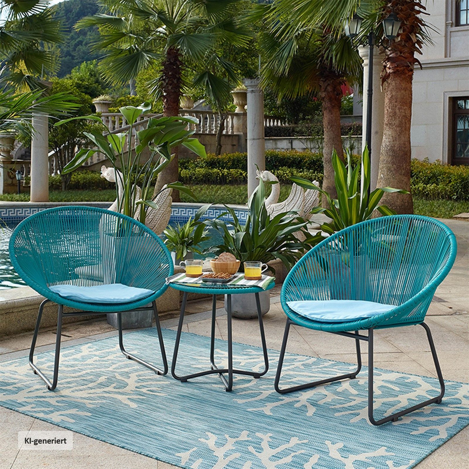 HTI-Line Sitzgruppe Terrassenmöbel Almeria, (Set, 3-tlg., 2x Sessel, 1x Tisch, inkl. Sitzkissen), Gartenmöbel Loungegarnitur