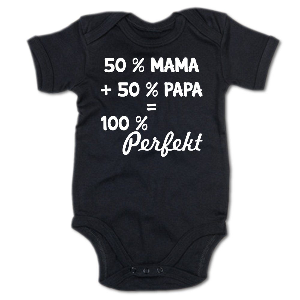 G-graphics Kurzarmbody Baby Body - 50 % Mama + 50 % Papa = 100 % Perfekt mit Spruch / Sprüche • Babykleidung • Geschenk zur Geburt / Taufe / Babyshower / Babyparty • Strampler