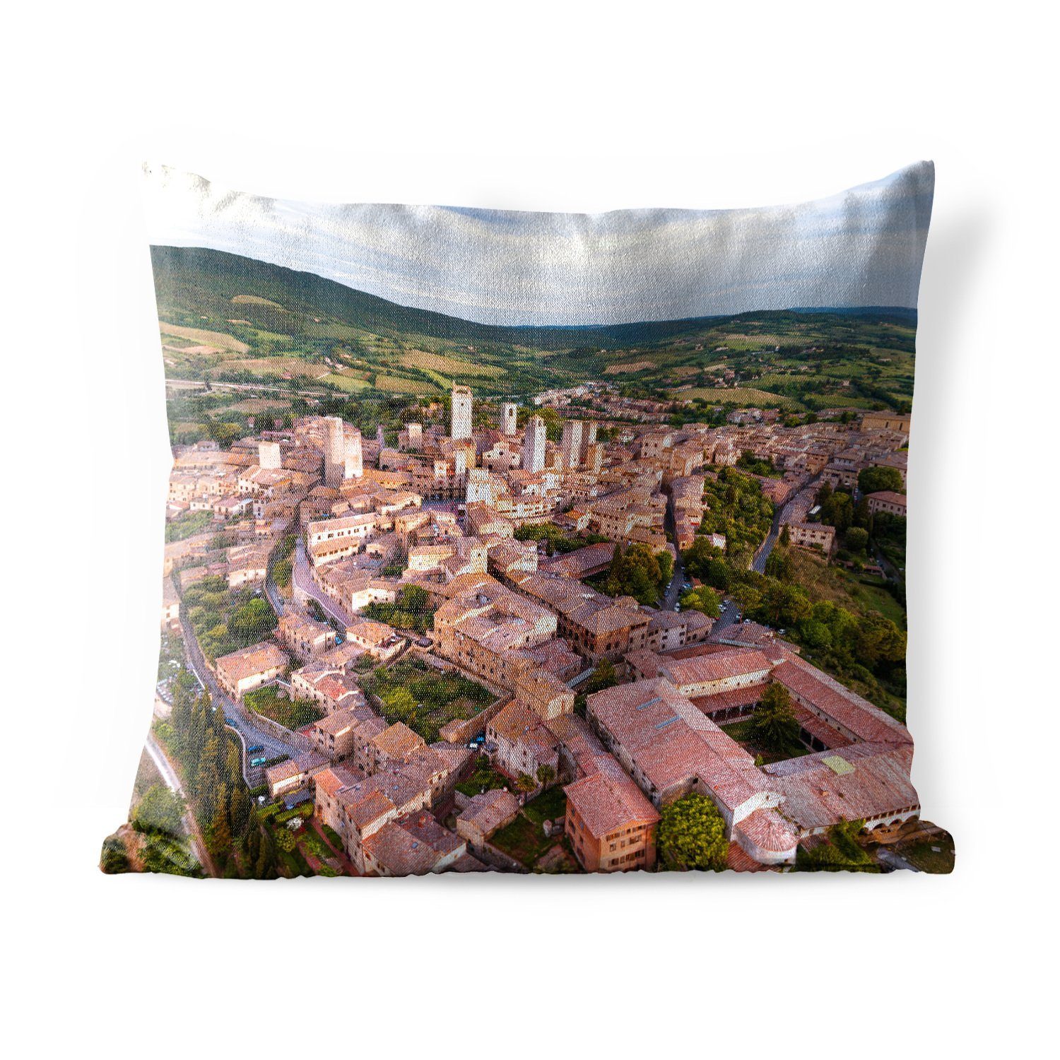 MuchoWow Dekokissen Luftaufnahme der toskanischen Stadt San Gimignano in Italien, Kissenbezüge, Kissenhülle, Dekokissen, Dekokissenbezug, Outdoor