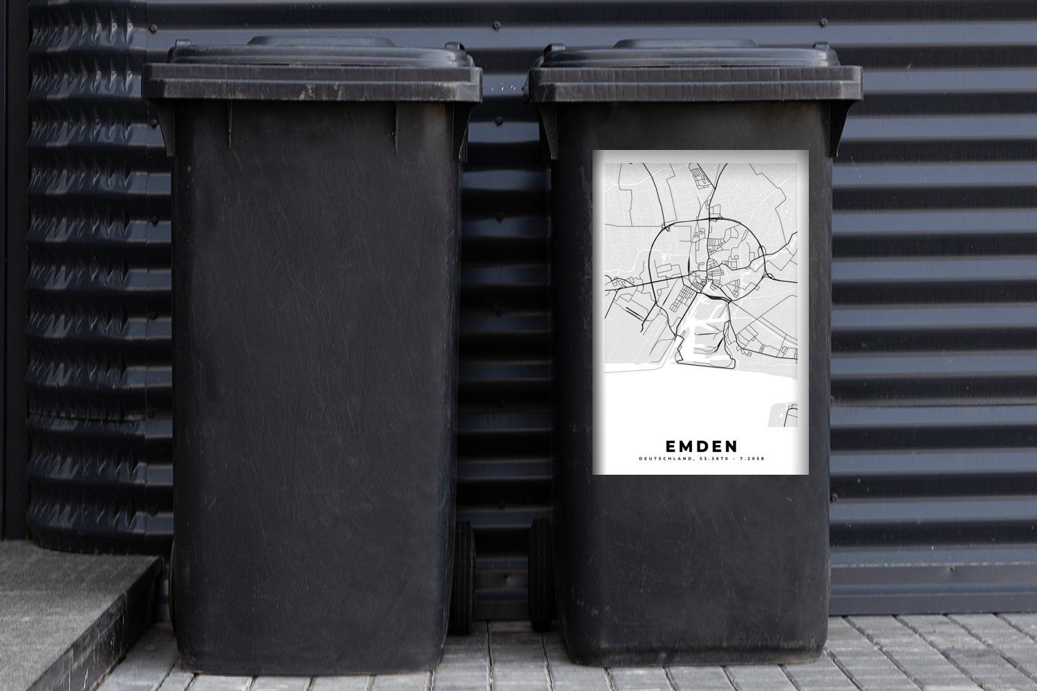 Container, Emden Deutschland (1 Sticker, Karte Karte MuchoWow Mülleimer-aufkleber, - Wandsticker Abfalbehälter - - Stadtplan - St), Mülltonne,