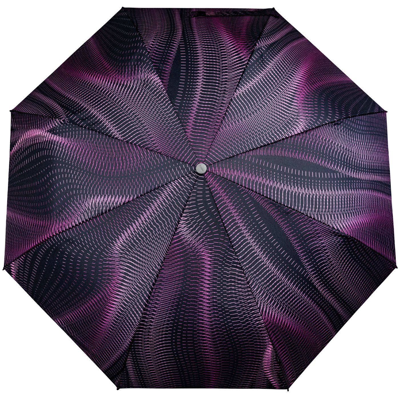 Knirps® Taschenregenschirm E.200 Duomatic Damen Schirm mit Auf-Zu-Automatik, mit Linien-Muster schwarz-pink - Sound sunset