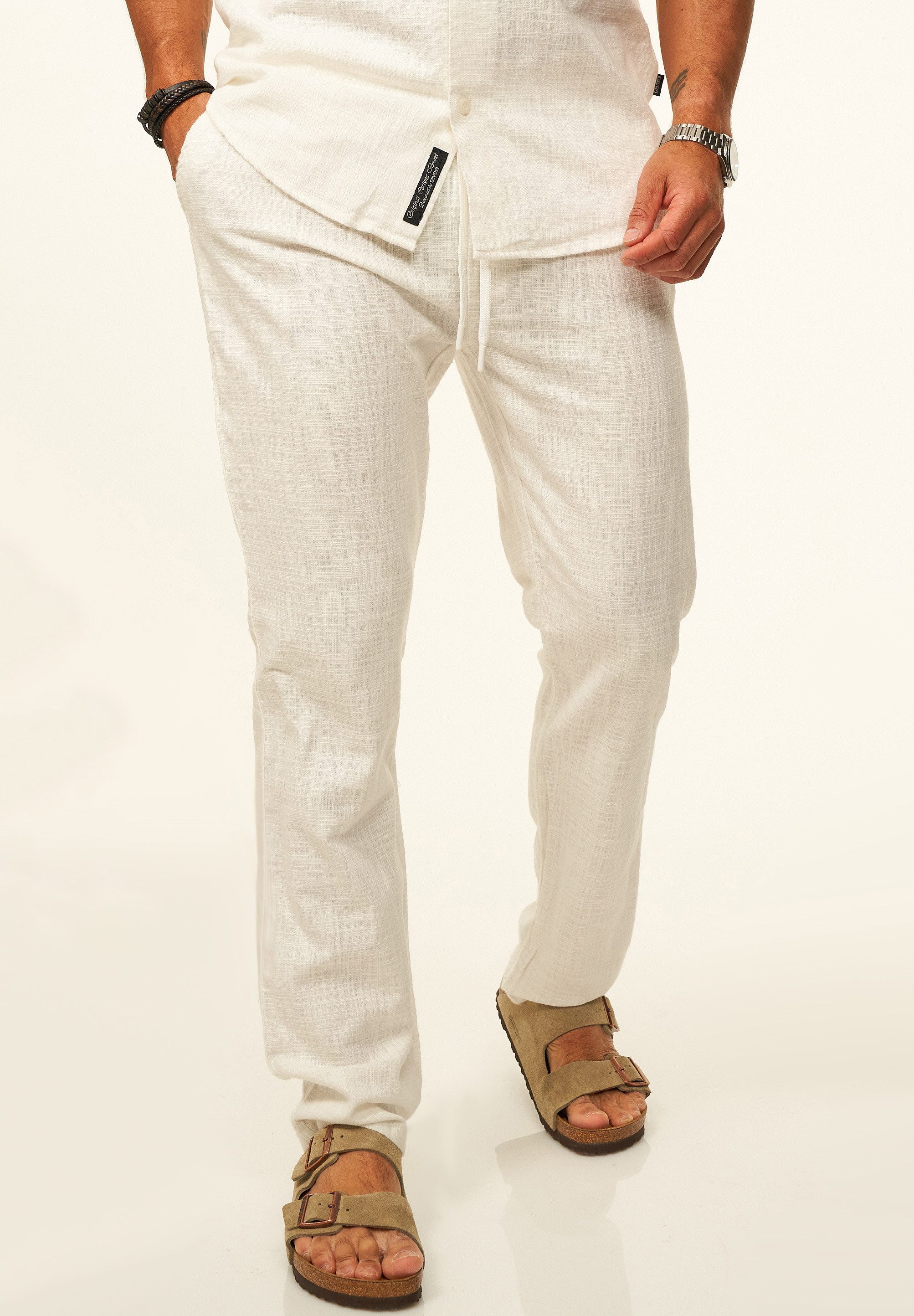 CARISMA Stoffhose in Leinen-Optik im Chinohose Stil mit Gummibund & Kordel - Sommerhose Herren luftige Freizeithose - Ideal für den Sommer & warme Tage