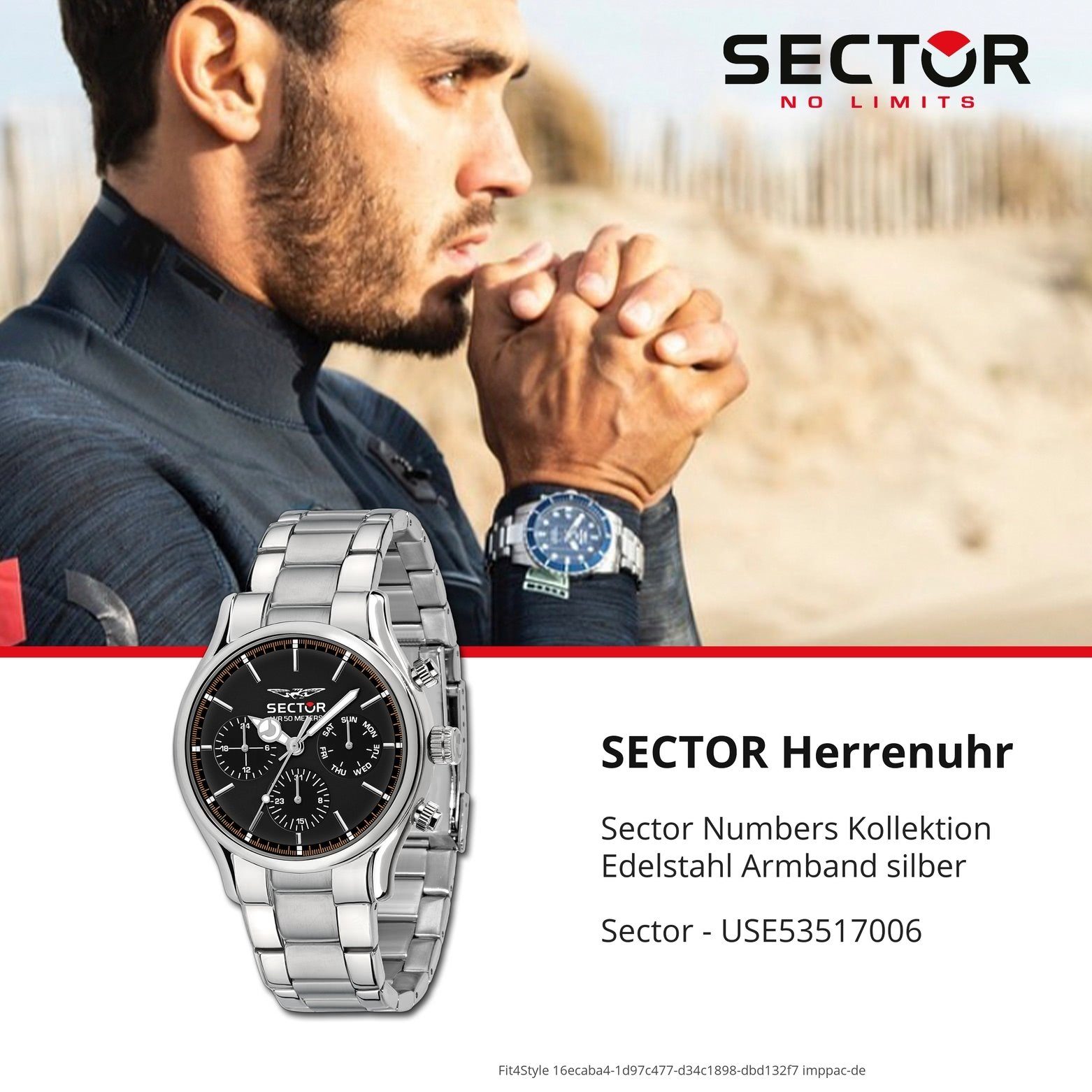 Sector Multifunktionsuhr Sector (ca. Edelstahlarmband Fash rund, Multifunkt, Herren 43mm), Armbanduhr groß Armbanduhr Herren silber