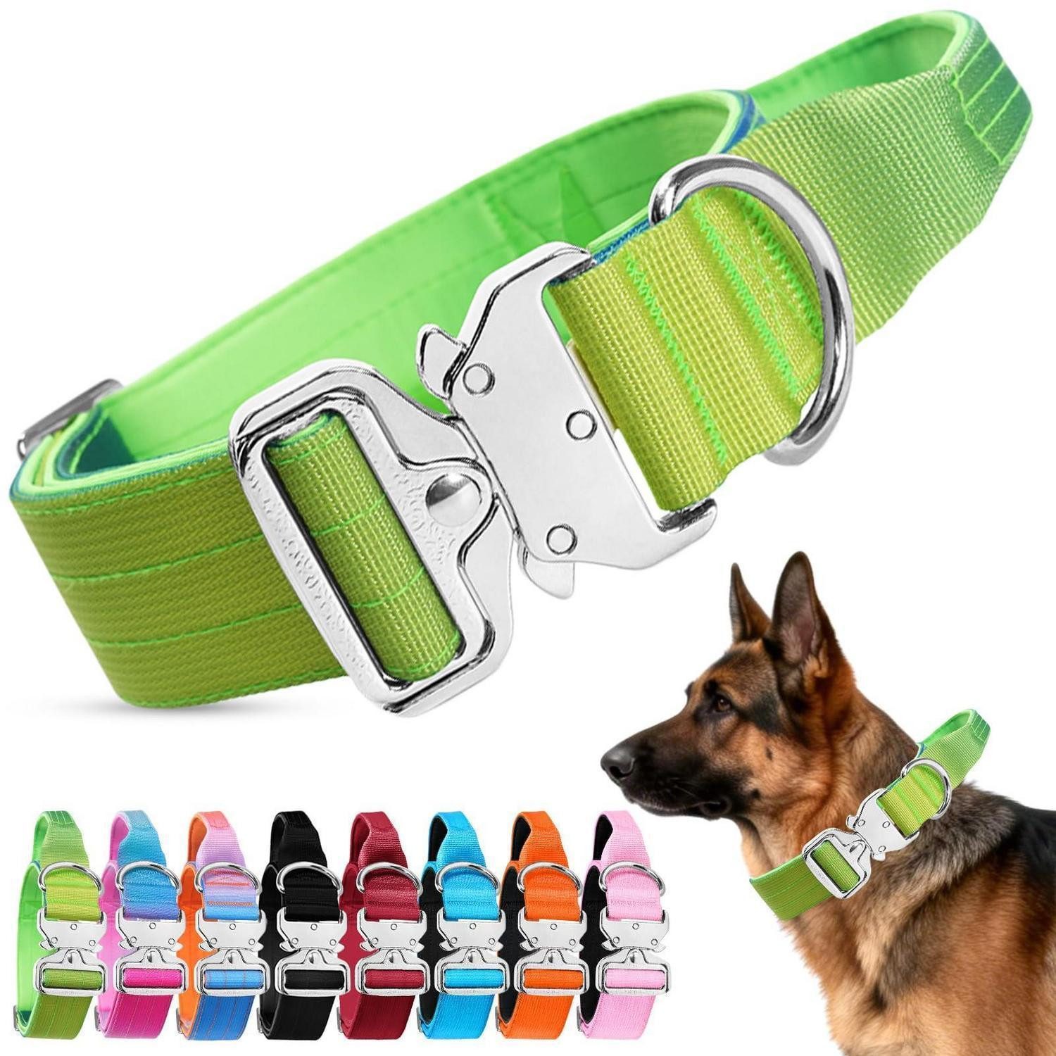 LuxusKollektion Hunde-Halsband Hundehalsband Gepaelt mit Griff L Hellgrün, Textil