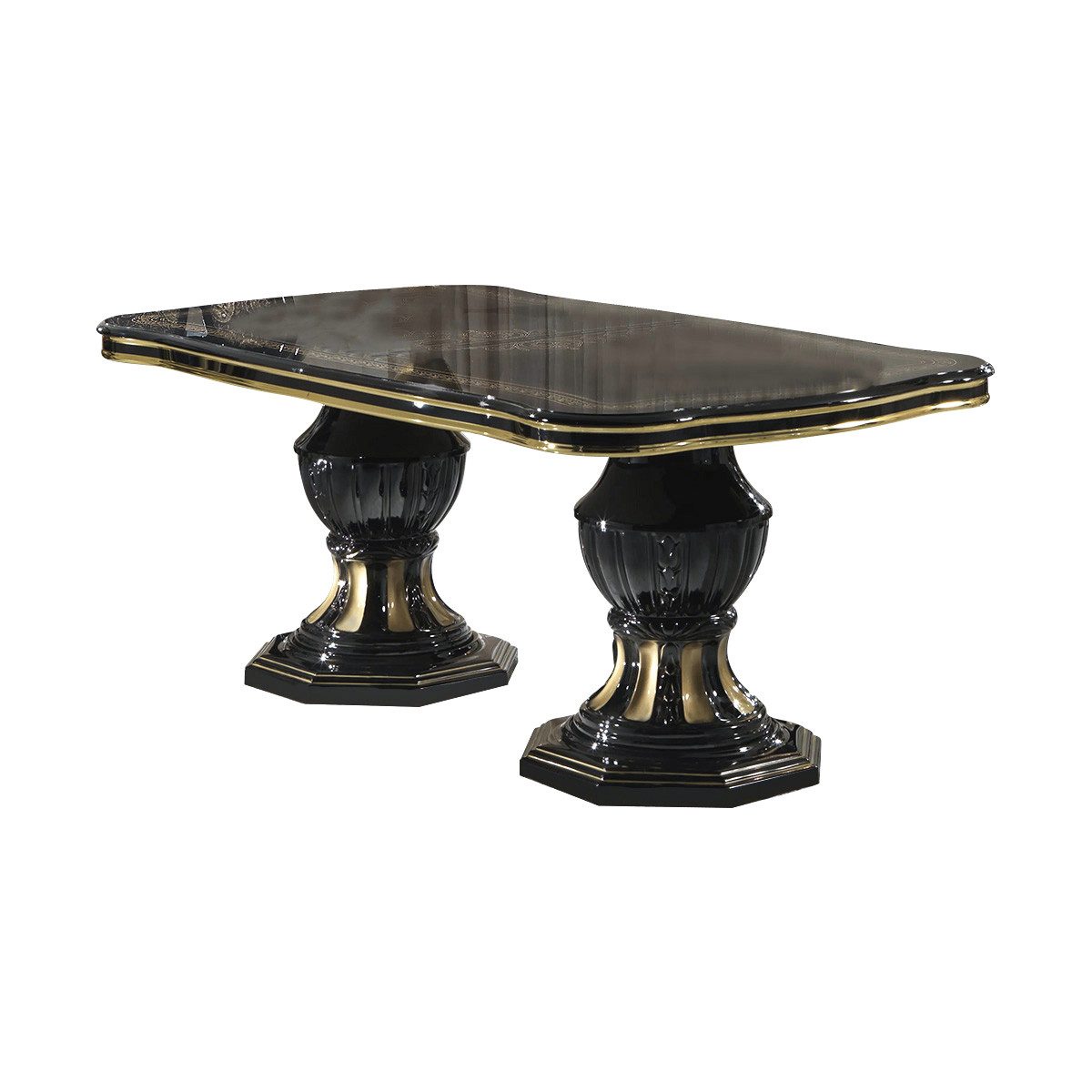 Interdesign24 Esstisch Bella (ausziehbar, 185 - 230 cm, im Barock-Stil, mit Goldverzierungen), in Schwarz/Gold Hochglanz