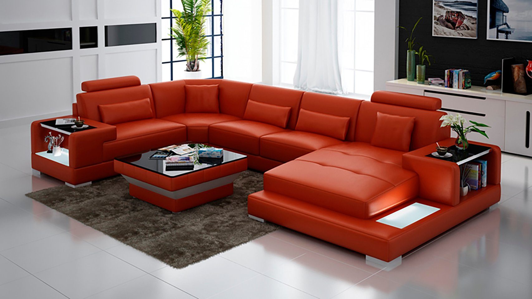 Ledersofa Ecksofa, U-Form Ecke Design Wohnlandschaft JVmoebel Modern Sofa