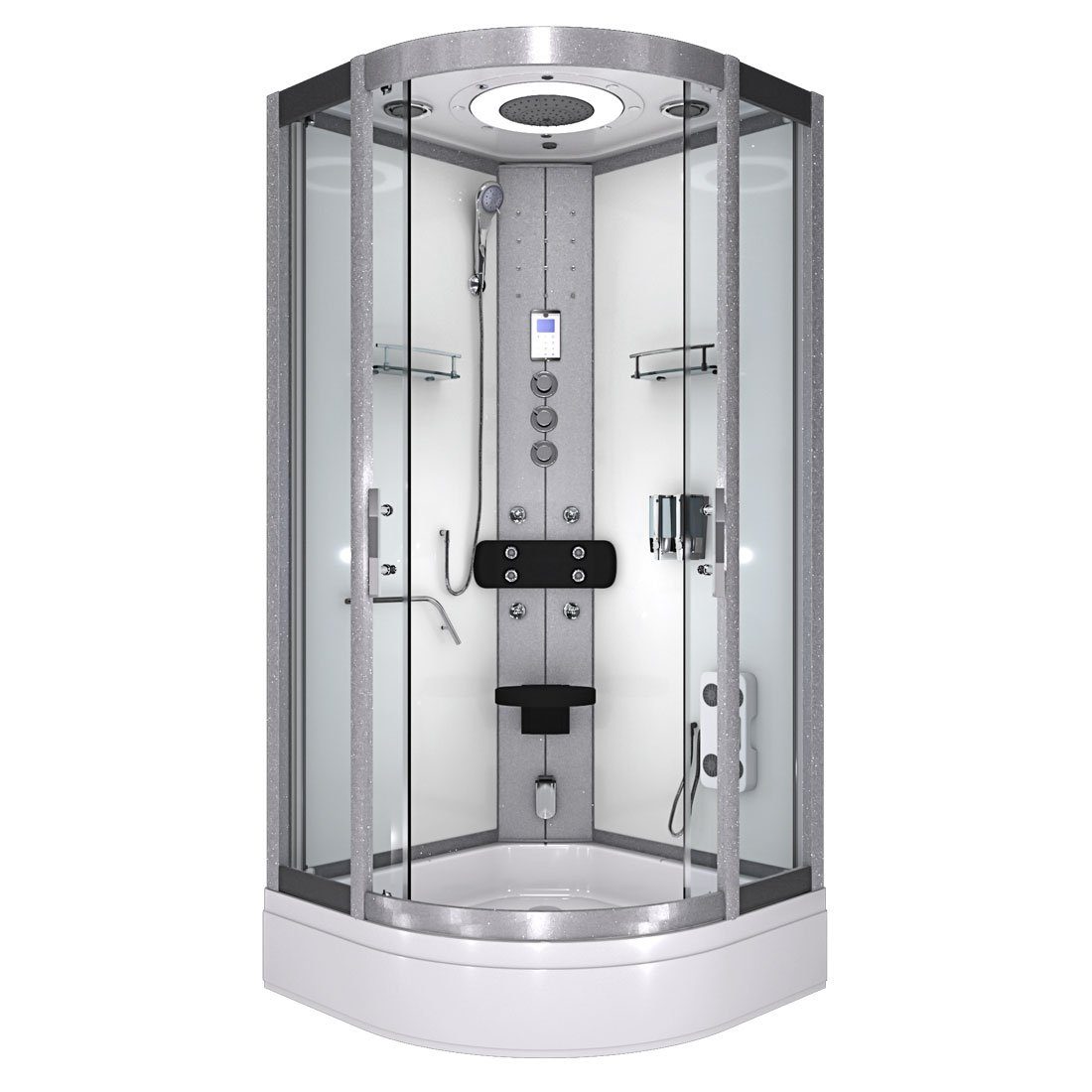 AcquaVapore Komplettdusche Применитьdusche Dusche D58-50T1 Weiß 90x90, Sicherheitsglas ESG, inklusive Duschwanne, Höhenverstellbar, Mit Bauanleitung, Mit Beleuchtung, Gehärtetes Glas