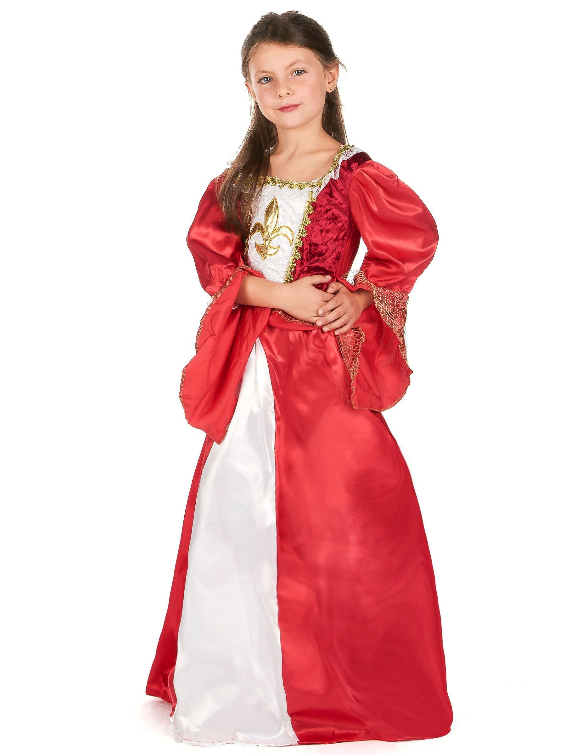 JADEO Kostüm Mittelalterliche Königin Kinderkostüm Prinzessin rot-weiss-gold
