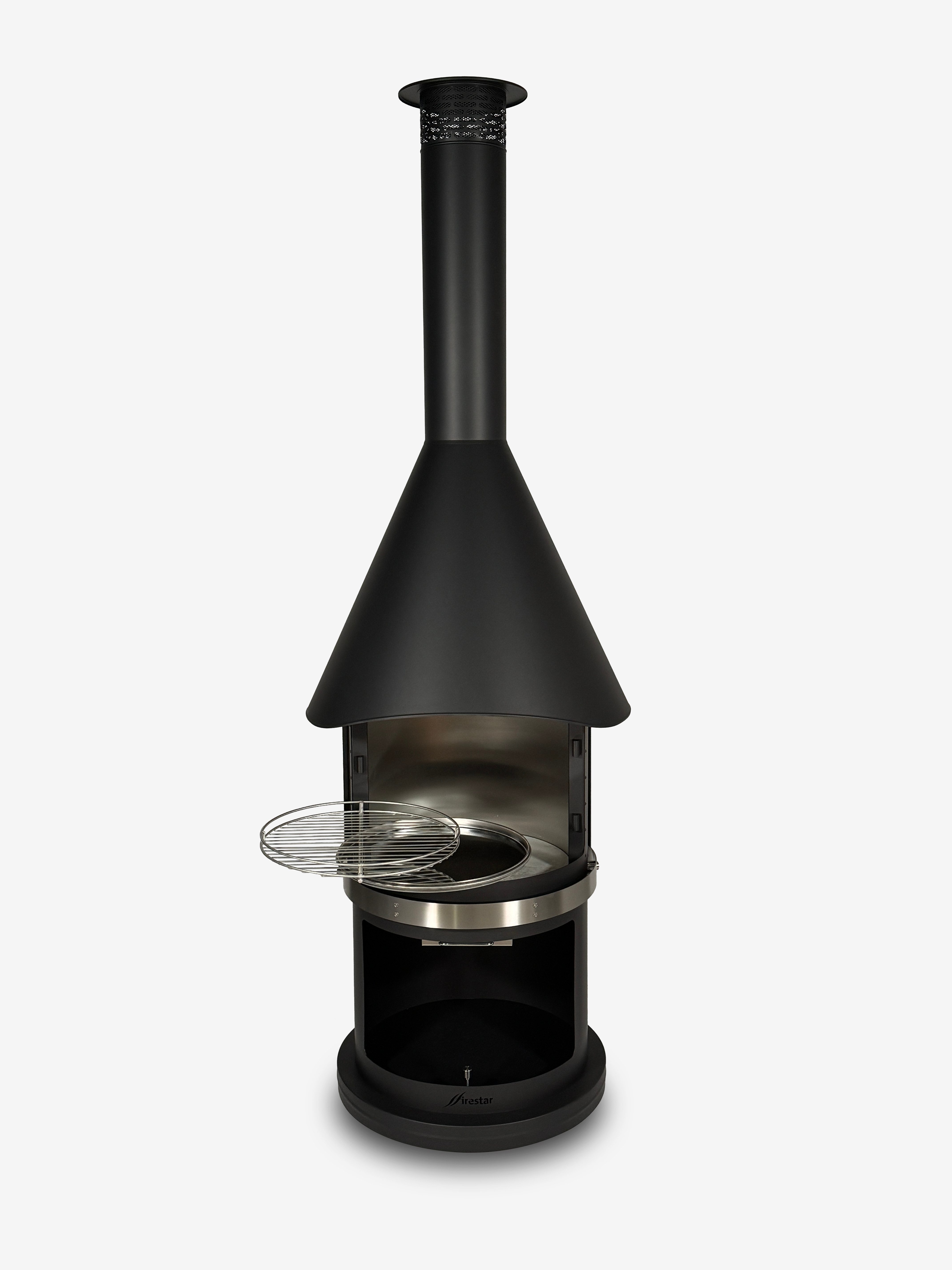 Firestar Gartenkamine Grillkamin DN 700 Swing 3. Generation NEU Edelstahl schwarz Grillkamin Kamin, inklusive Grillrost und Fettschutzpfanne