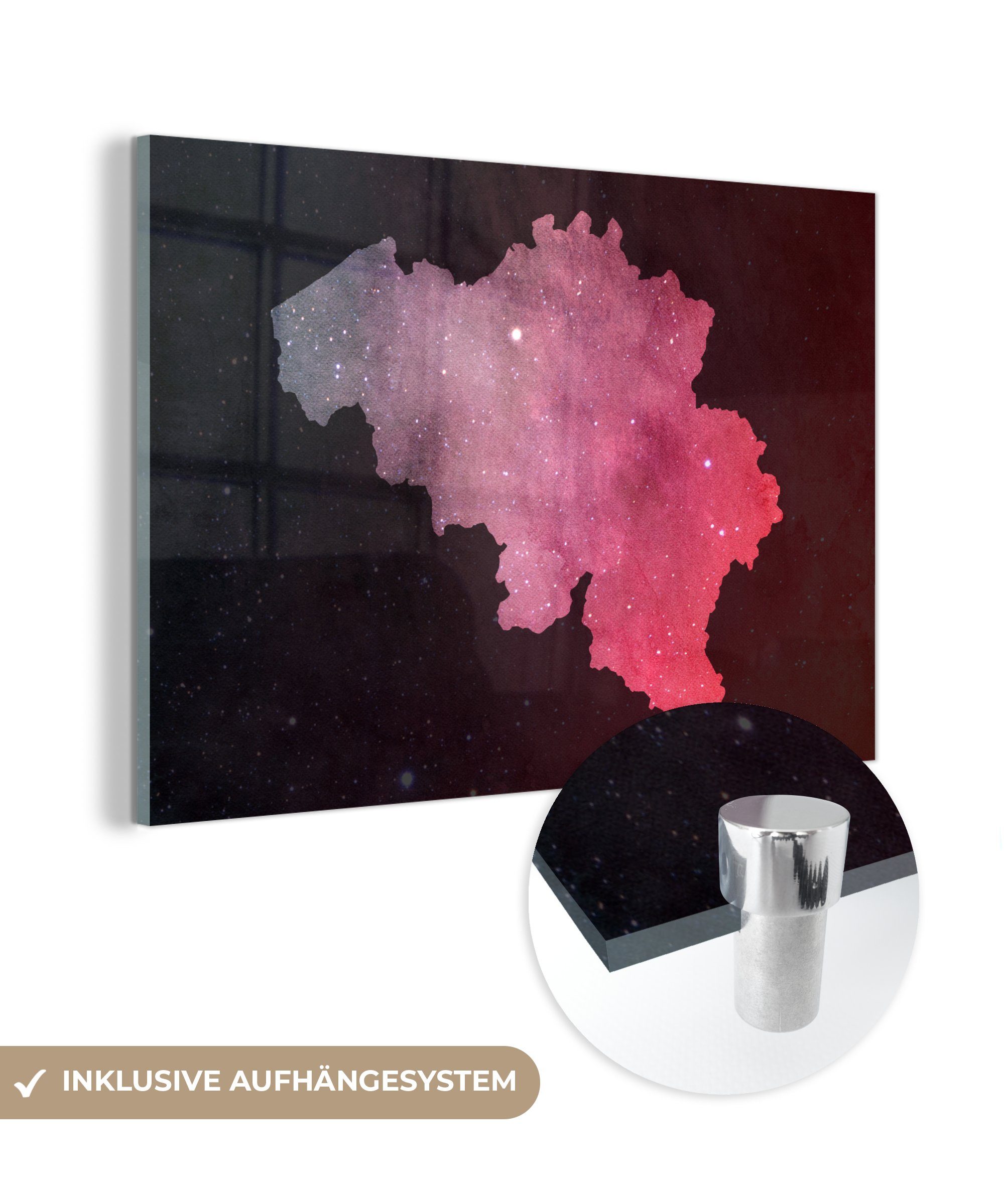 MuchoWow Acrylglasbild Karte - Belgien - Sternenhimmel, (1 St), Acrylglasbilder Wohnzimmer & Schlafzimmer | Bilder